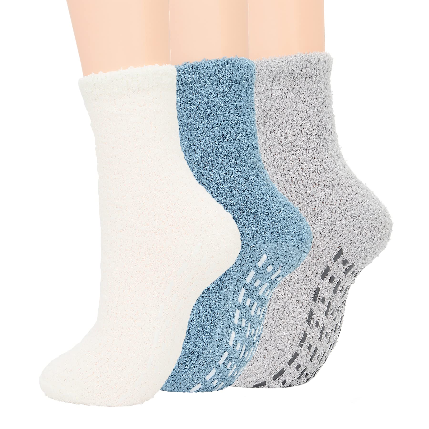 Zando Cozy Fuzzy Non-Slip Socks for Women - Soft Fluffy Gripper Slipper Socks with Anti-Skid Soles for Hospital, Home & Winter Wear - Perfect for Sleeping, Lounging & Recovery