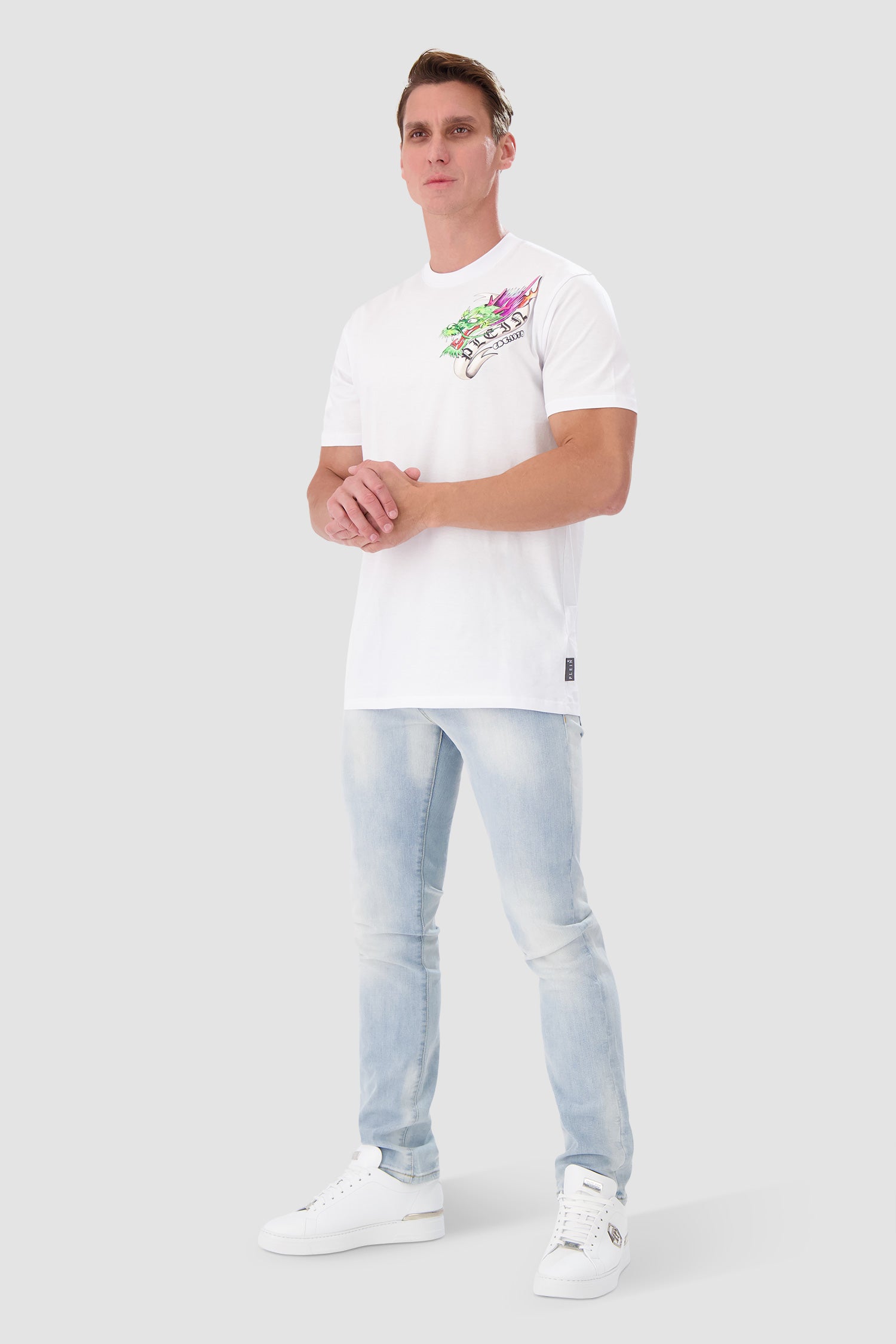 Philipp Plein Men's Round Neck Short Sleeve Tattoo Print T-Shirt - Casual Streetwear for Everyday Wear & Urban Fashion