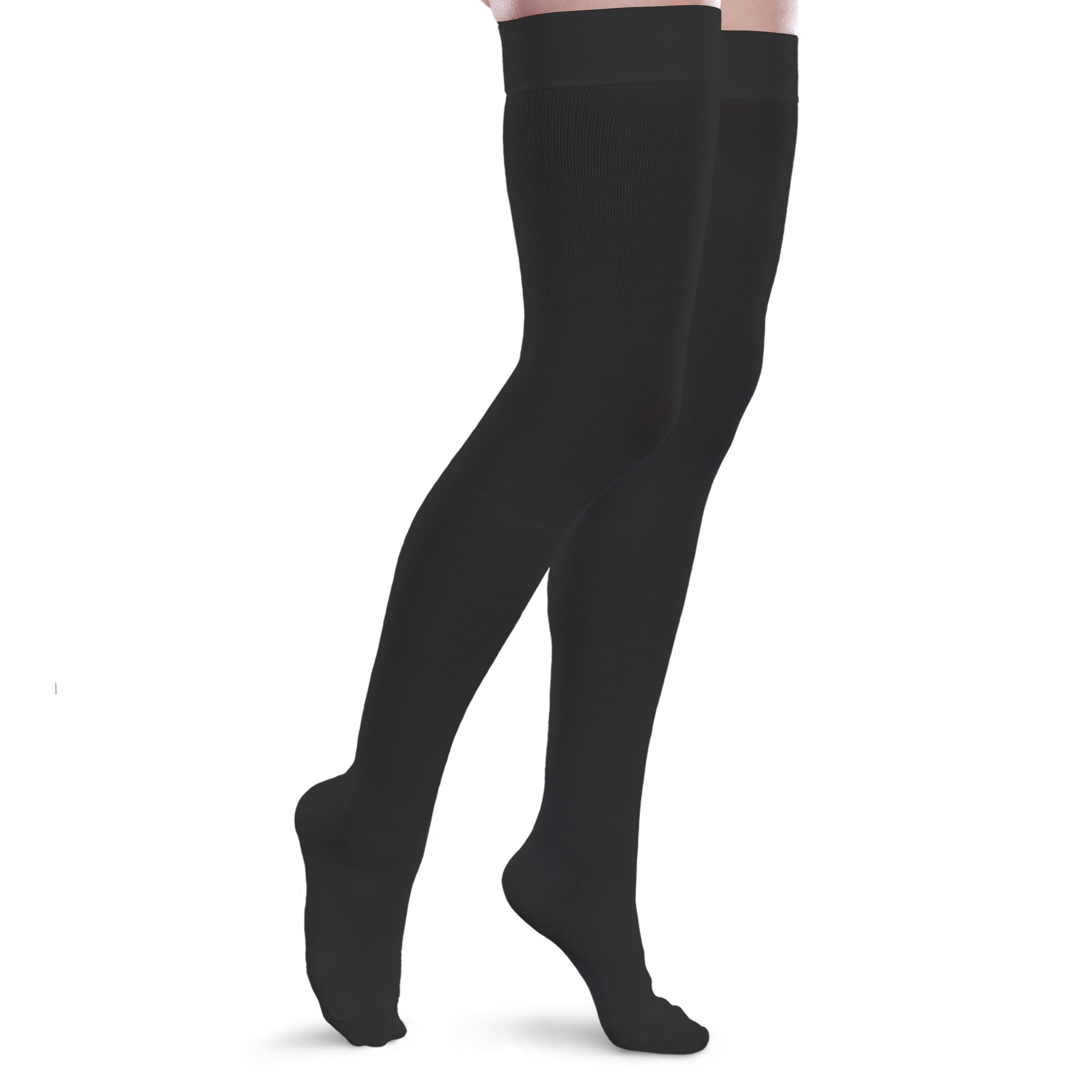 Therafirm Core-Spun 20-30mmHg Moderate Graduated Compression Thigh High Socks for Women - Black, Medium Short - Improve Circulation & Reduce Swelling for Travel, Pregnancy & Varicose Veins