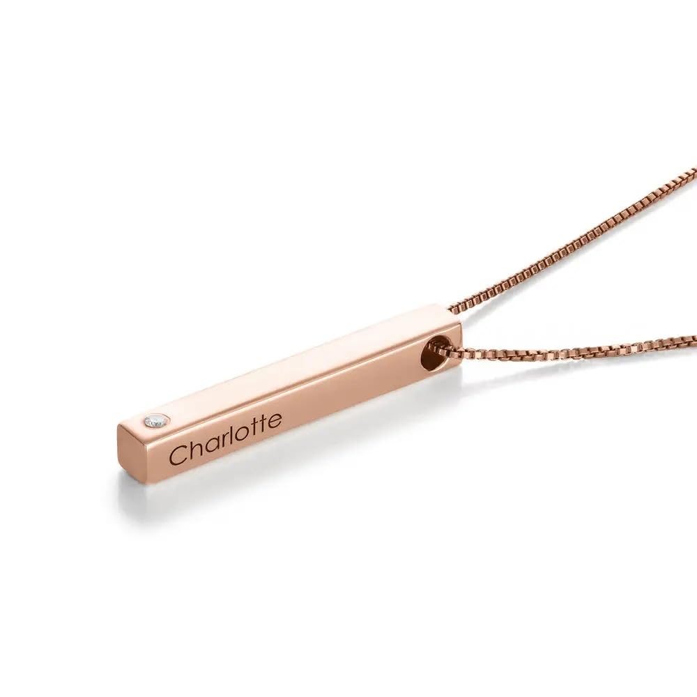 Custom Engraved 3D Totem Bar Necklace for Women - Personalized Vertical Pendant with Diamond or Cubic Zirconia Options - Elegant Jewelry Gift for Christmas, Mother's Day, Anniversary - Perfect for Everyday Wear, Date Nights & Special Occasions