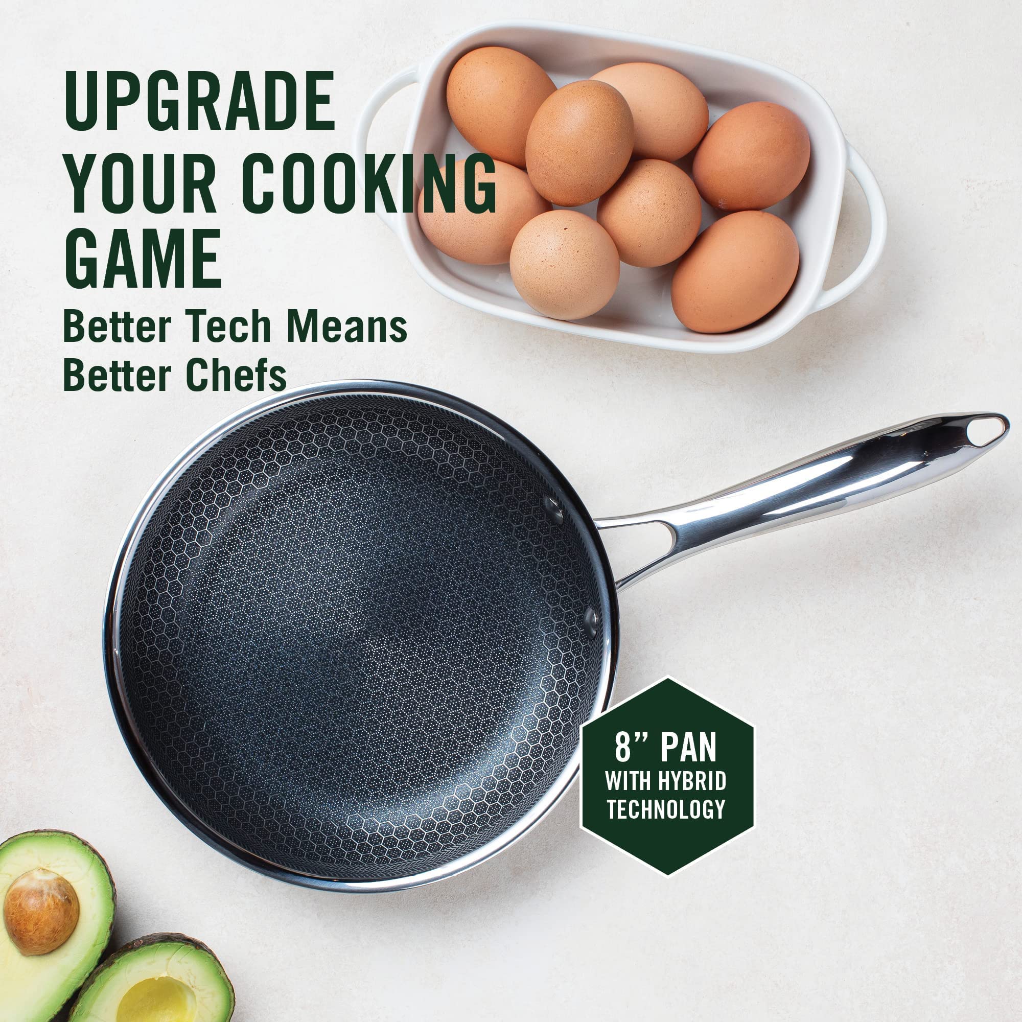 HexClad Hybrid Nonstick 8-Inch Frying Pan - Stay-Cool Handle, Dishwasher & Oven Safe (900°F), Induction Compatible for All Cooktops - Perfect for Searing, Sauteing & Everyday Cooking
