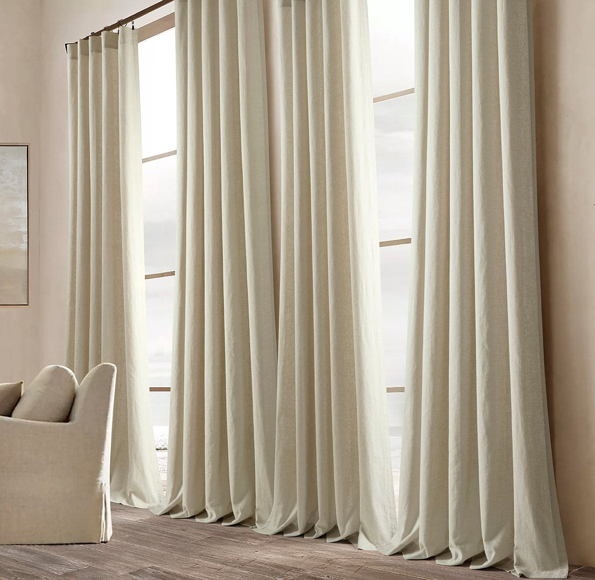 Premium Belgian Flax Prewashed Linen Cotton Blend Curtain Panel - Blackout Window Drapes for Living Room & Bedroom