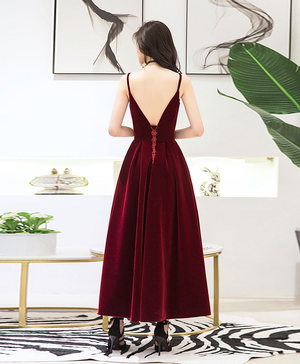 Elegant Burgundy Sweetheart Neckline Tea Length Prom Dress for Bridesmaids | Formal Evening Gown for Weddings, Dances & Special Occasions