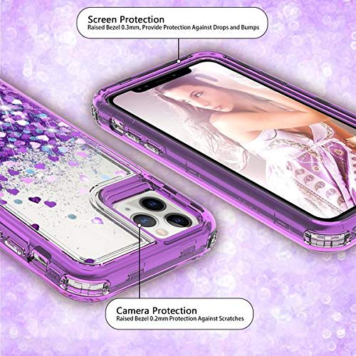**Galaxy Wireless Phone Case Compatible with iPhone 12 Pro Max - Hard Clear Glitter Liquid Waterfall Heavy Duty Protective Cover for Women & Girls (Purple) - Perfect for Everyday Use, Travel & Style**