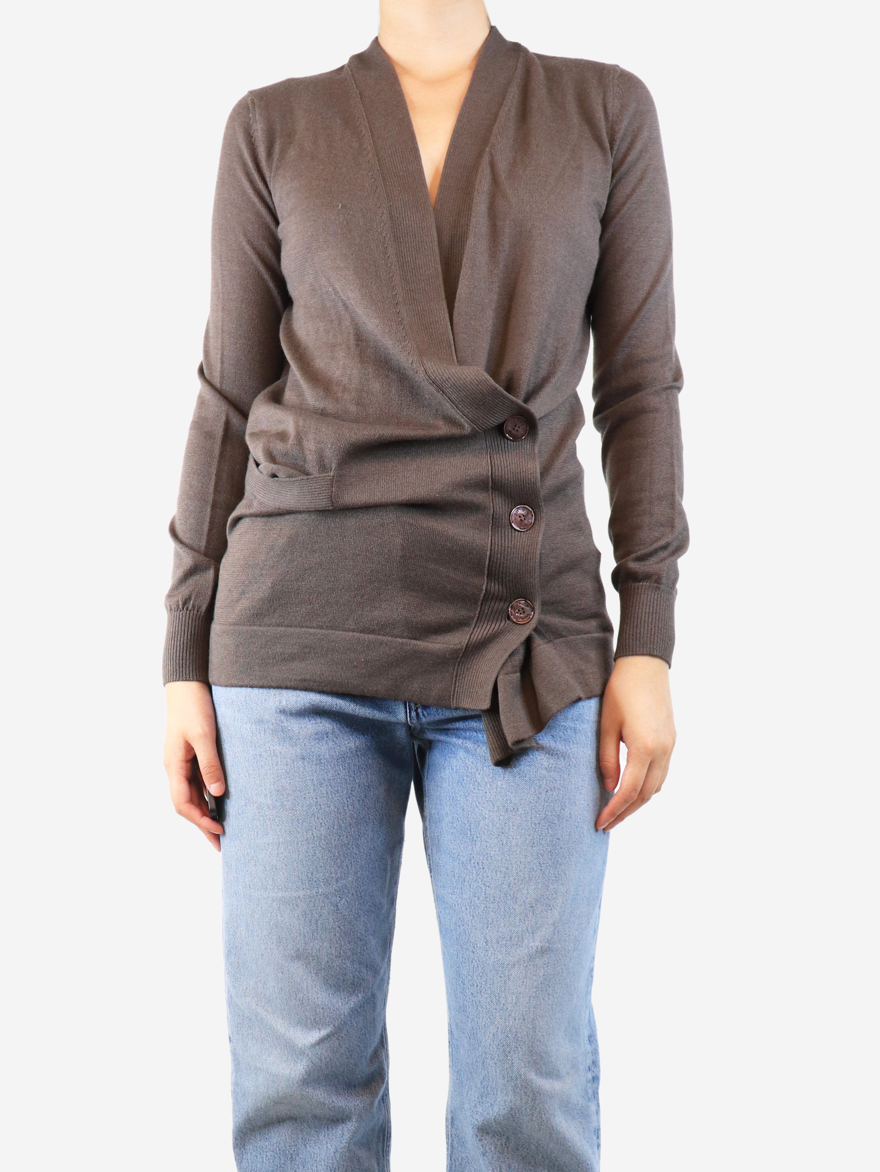 Stylish Brown Knit Cardigan for Women - UK Size 10 | Cozy Fall & Winter Layering Piece for Office or Casual Outfits