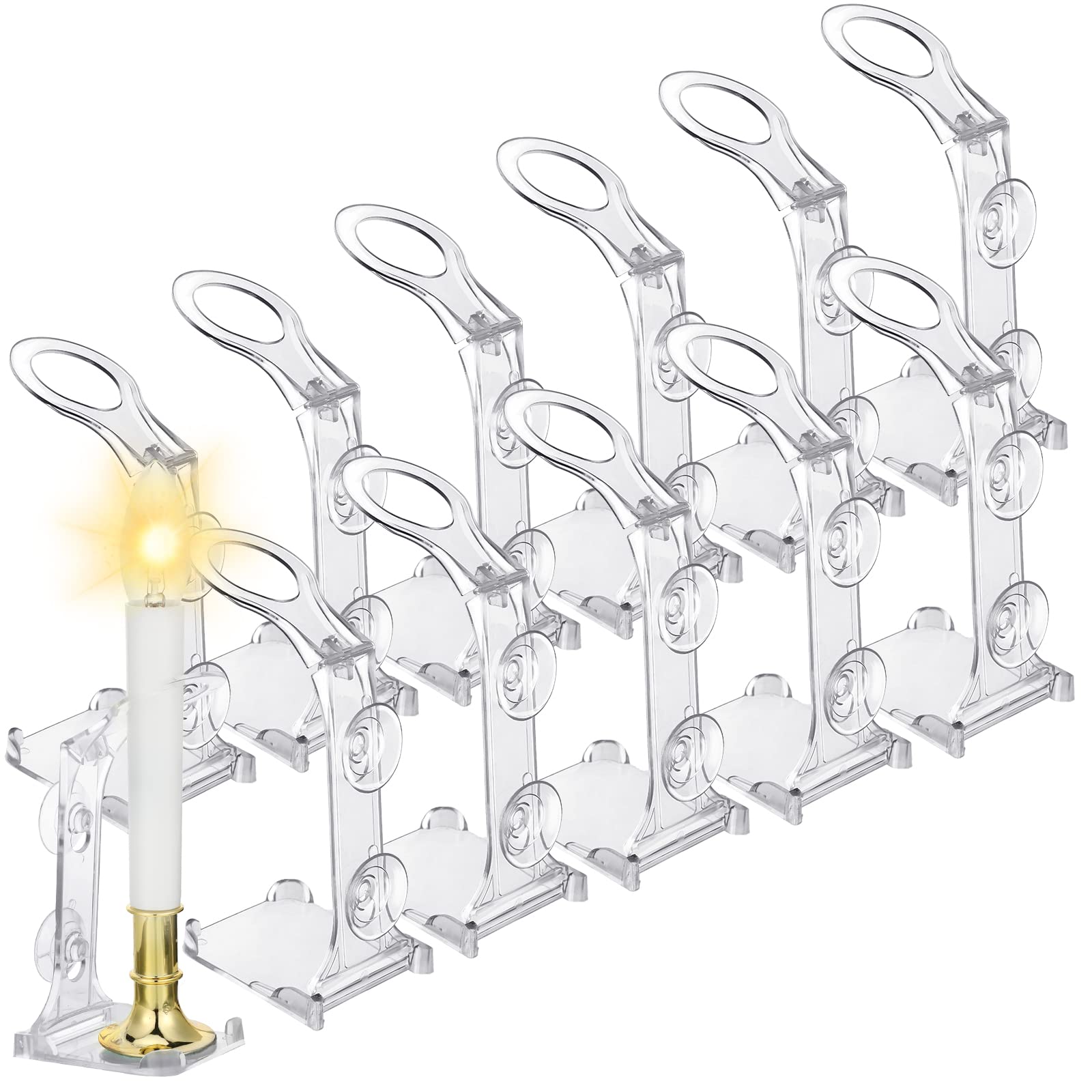 12 Pack Clear Christmas Electric Window Candle Lamp Holders - Strong Suction Cups for Flameless Candles - Holiday Home Decor for Windows, Living Room & Outdoor Christmas Lighting
