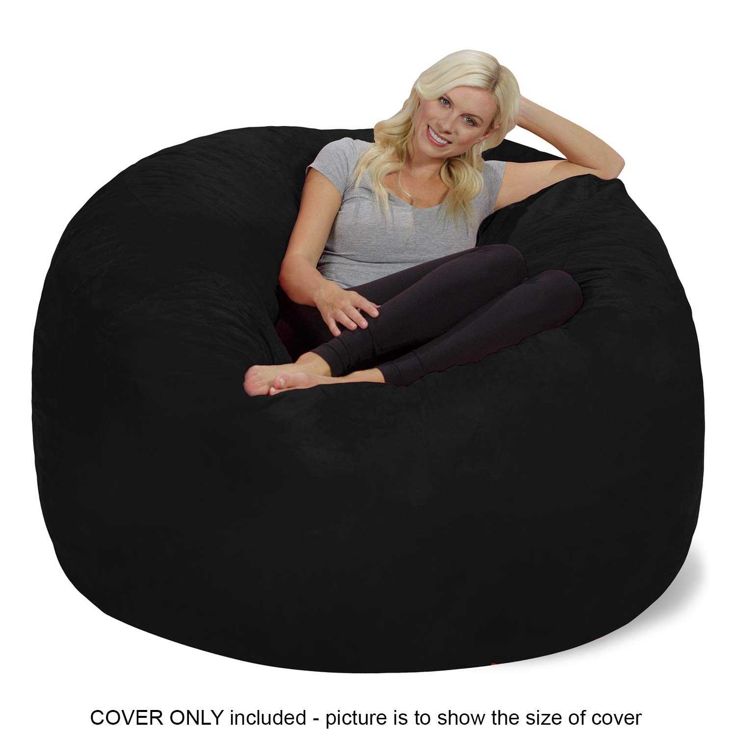 6-Foot Microsuede Bean Bag Chair Cover - Black | Soft & Durable Chill Sack Replacement | Perfect for Living Rooms, Game Rooms & Dorm Decor