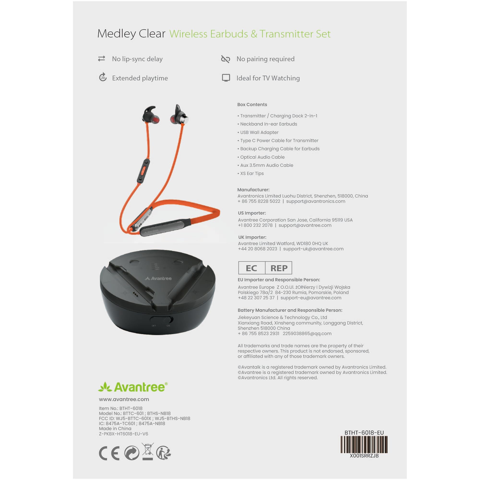 Avantree Medley Clear Series Wireless Earbuds for TV - Bluetooth Headphones with Transmitter & Charging Dock, Clear Dialogue, Enhanced Volume, Soundbar Passthrough - Perfect for Home Theater, Late Night TV Watching & Hearing Assistance