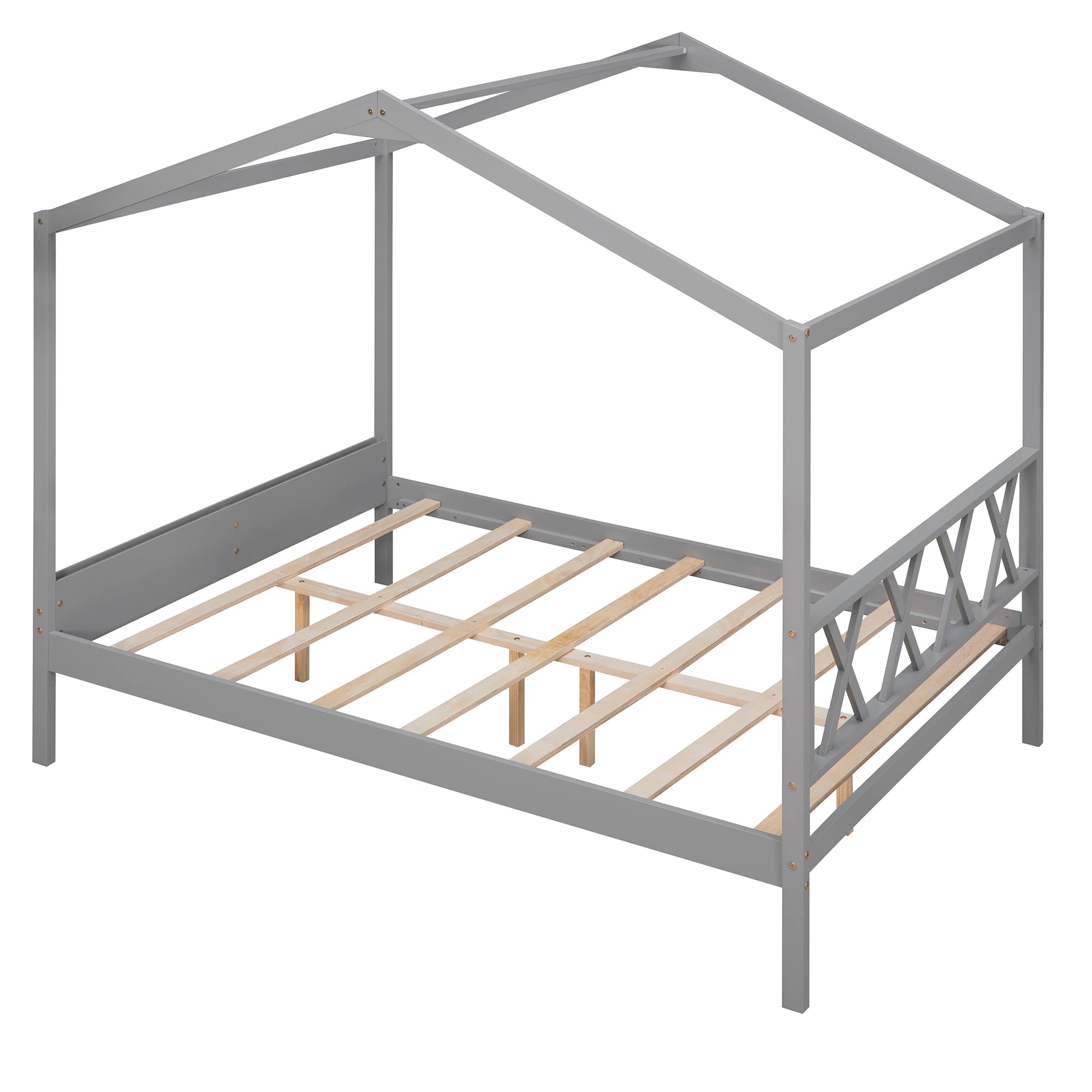 Merax Full Size Wooden House Bed with Storage & Roof - Kids Playhouse Bed for Bedroom, Grey - Perfect for Playrooms, Bedrooms & Imaginative Play