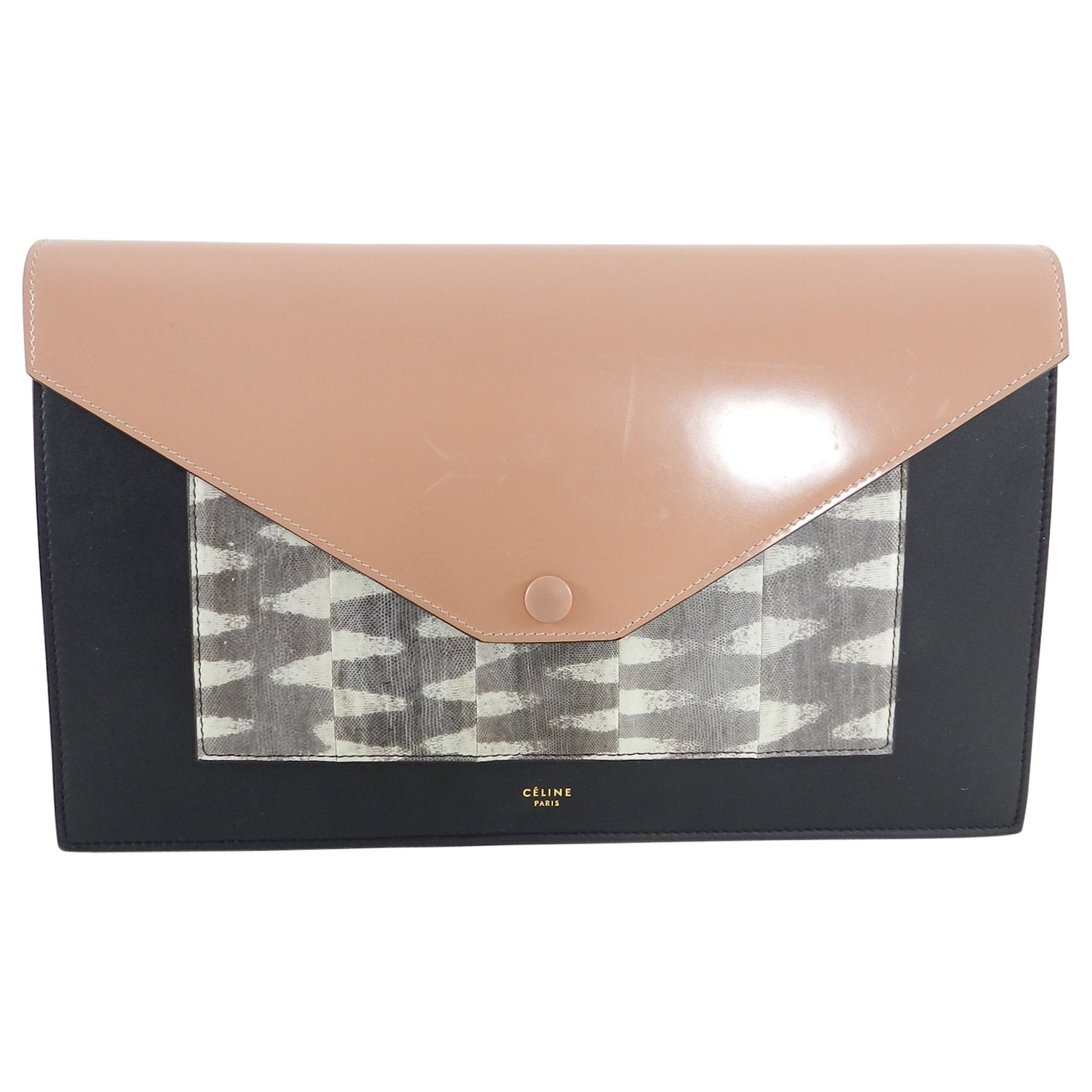 Celine Tricolor Nude and Lizard Leather Pocket Envelope Clutch Bag for Women | Luxury Designer Handbag for Evening Parties, Weddings & Special Occasions