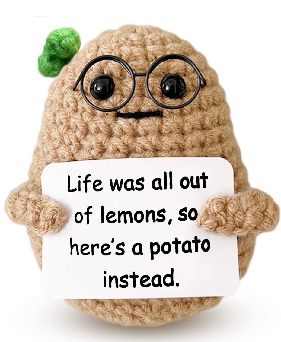 Positive Life Potato Funny Crochet Gift with Encouragement Card - Cheer Up Present for Women & Teens | Birthday Gift for Friends | Cute Home Decor & Stress Relief Companion
