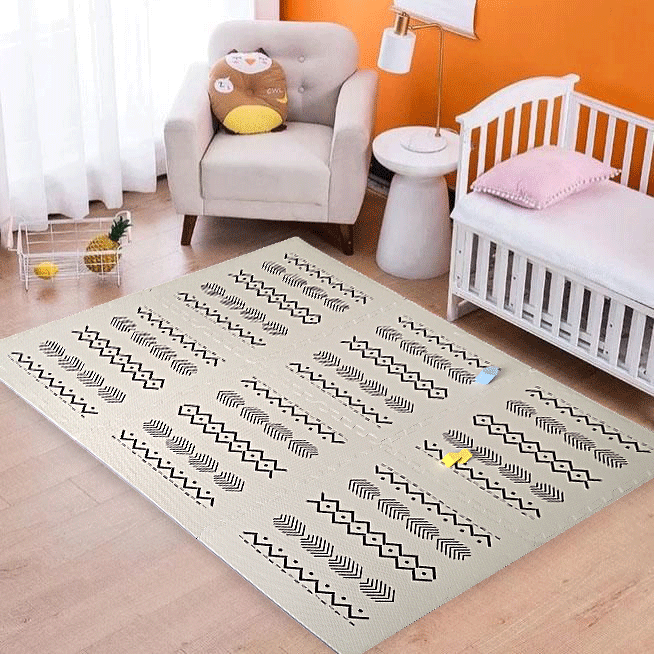 Non-Slip Tribal Design EVA Foam Puzzle Mat Tiles - Interlocking Floor Tiles for Kids Playroom, Gym, and Nursery - Soft & Durable Play Mat for Baby Crawling and Toddler Safety