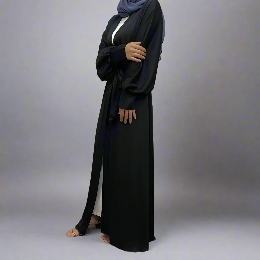 Elegant Muslim Women's Open Abaya Dress with Pockets - Classic Daily Wear for Prayer, Work & Social Occasions
