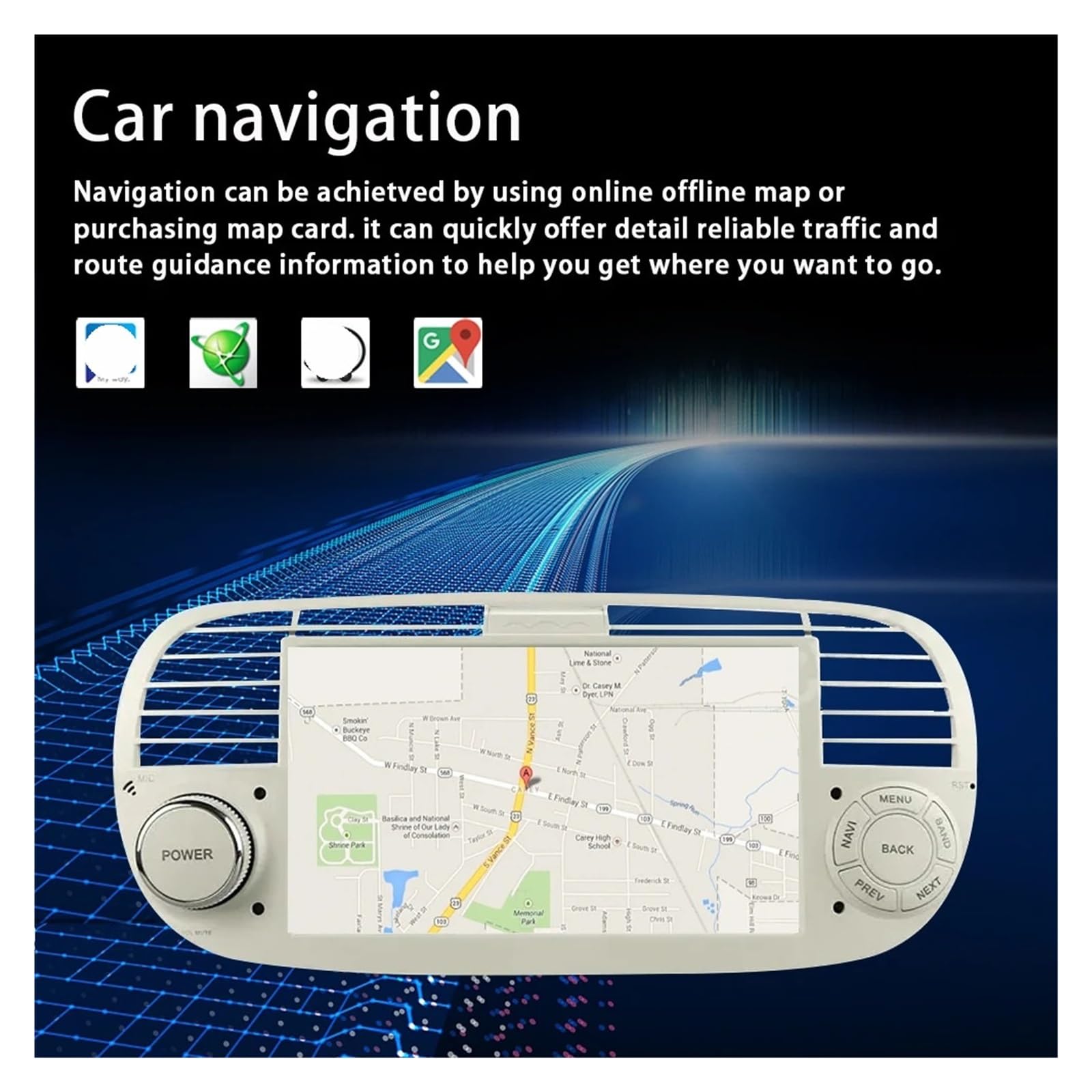 7 Inch Android Auto Car Stereo for Fiat 500 2007-2015 | Android 13 | Apple CarPlay | GPS Navigation | Multimedia Player | 2GB RAM 32GB ROM | WiFi | White & Black Options | Perfect for Road Trips & Daily Commuting