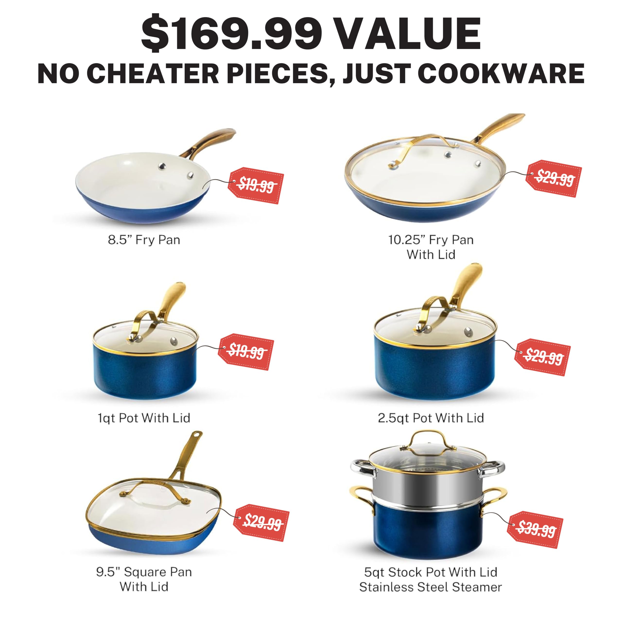 GOTHAM STEEL 12-Piece Ceramic Nonstick Cookware Set - Pots and Pans Set for Kitchen with Frying Pan, Sauce Pan, Stock Pot - Non-Toxic, Oven & Dishwasher Safe - Perfect for Everyday Cooking, Family Meals & Healthy Meal Prep