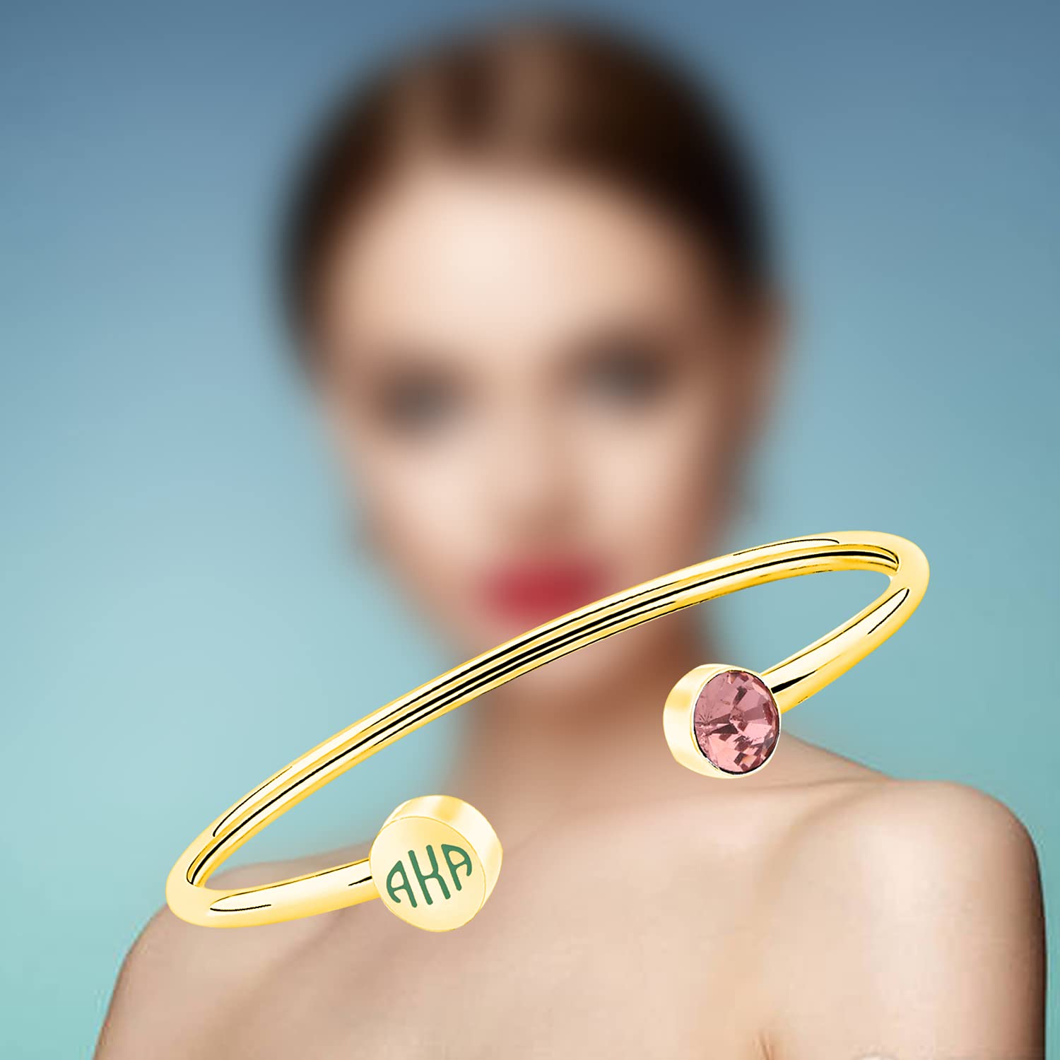 FAADBUK Sorority Pink Zircon & Green Bracelet - Elegant Graduation Jewelry for Women | Perfect for Sorority Events, Graduation Gifts & Everyday Wear