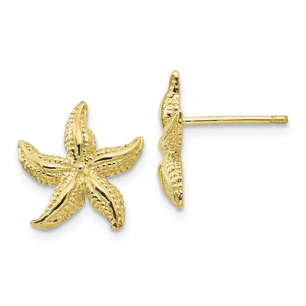 10K Solid Yellow Gold Starfish Stud Earrings for Women - Perfect for Beach Vacations, Summer Outfits & Gift Giving