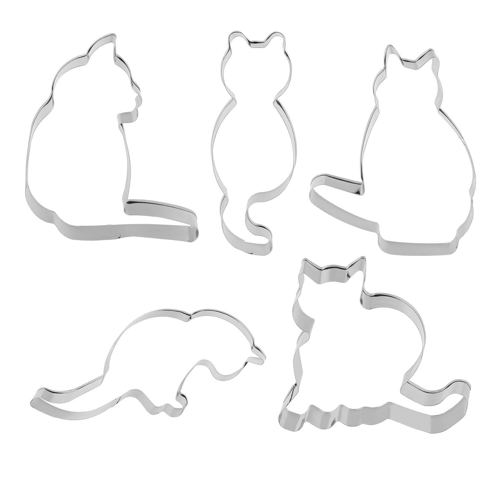 DOITOOL 5-Piece Stainless Steel Cat-Shaped Cookie Cutters Set - Durable Baking Molds for Homemade Biscuits, Cookies & Pastries - Perfect for Birthday Parties, Christmas Baking & Kids Cooking Activities