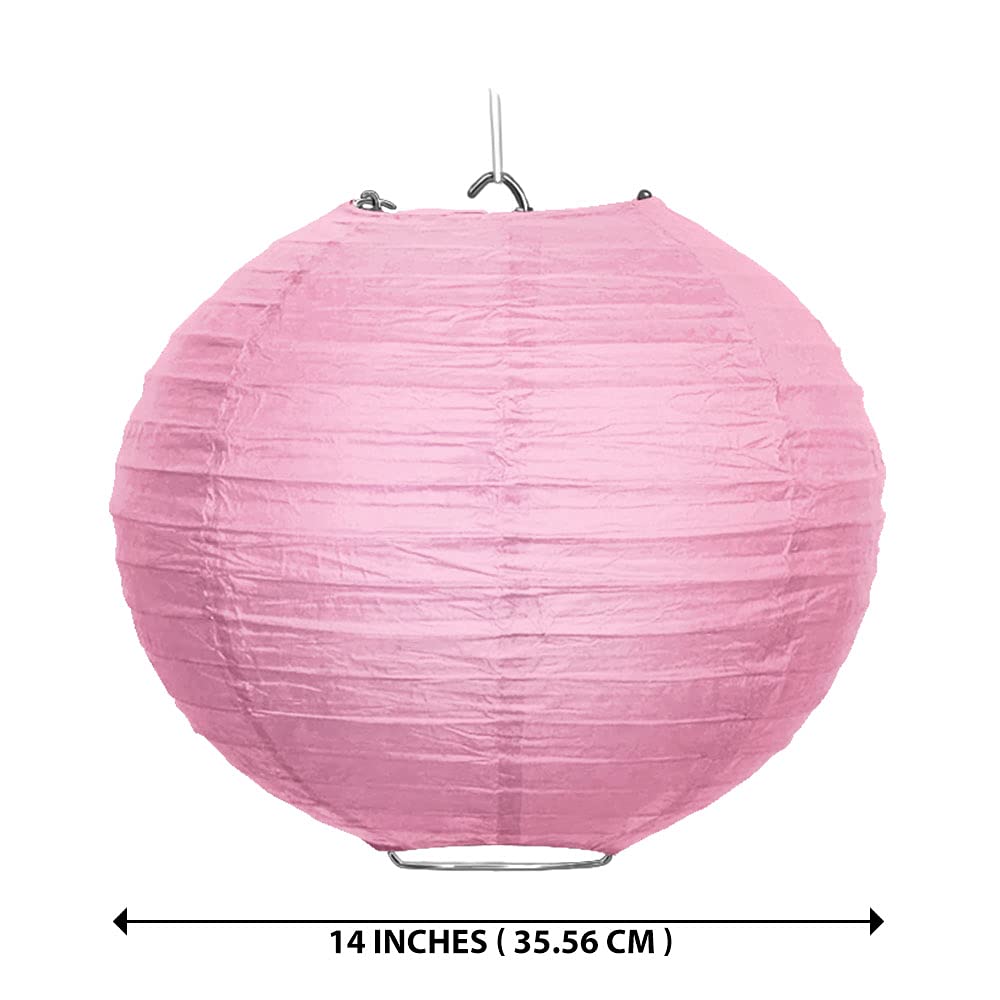 WIRESTER 5 Pack 14 Inch Pink Tissue Paper Lanterns - Wedding, Party, Birthday & Baby Shower Decorations - Perfect for Indoor & Outdoor Celebrations
