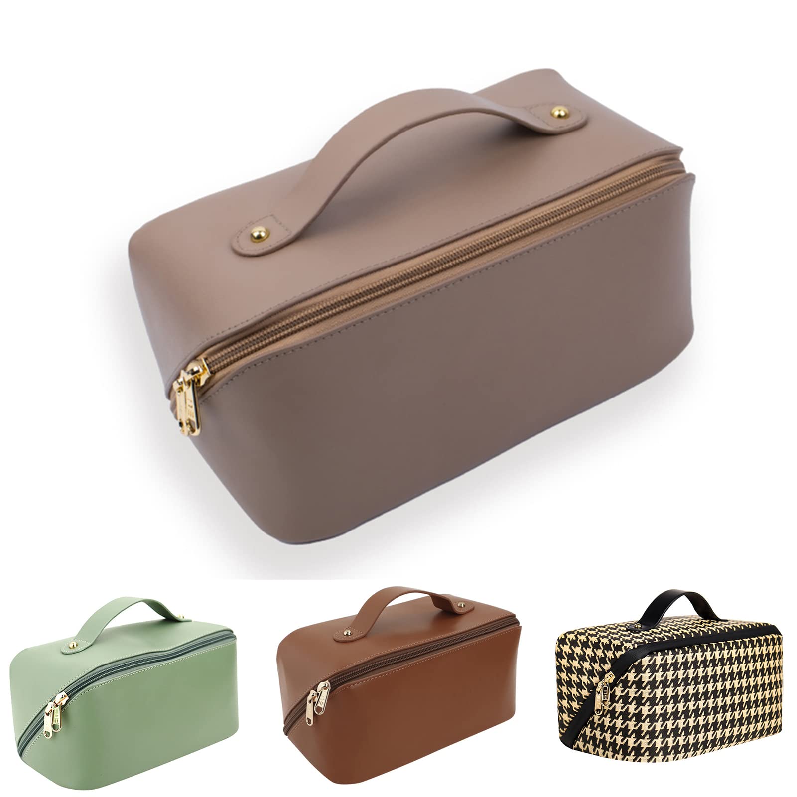REWMET Large Capacity Portable Makeup Bag for Travel - Waterproof Cosmetic Organizer with Multiple Compartments, Perfect for Makeup Storage & Toiletries (Cappuccino) | Ideal for Air Travel, Gym, Beach & Daily Use