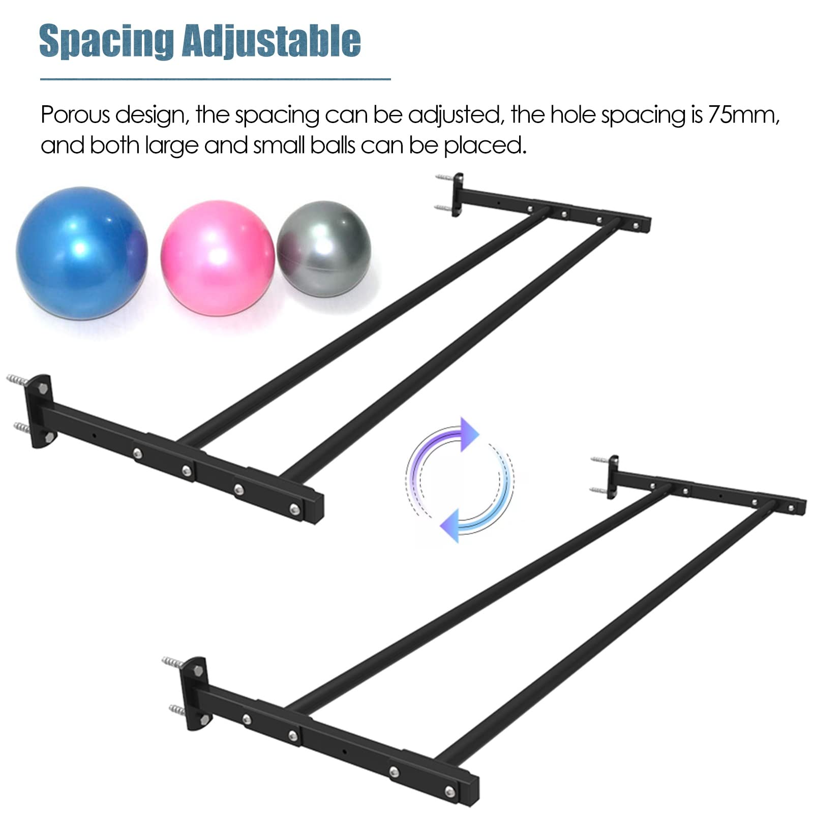 ZALN Extra Large Wall Mounted Storage Rack for Yoga Balls, Exercise Balls & Stability Balls - Heavy Duty Gym Equipment Organizer with Space Saving Design - Perfect for Home Gym, Yoga Studio & Fitness Centers