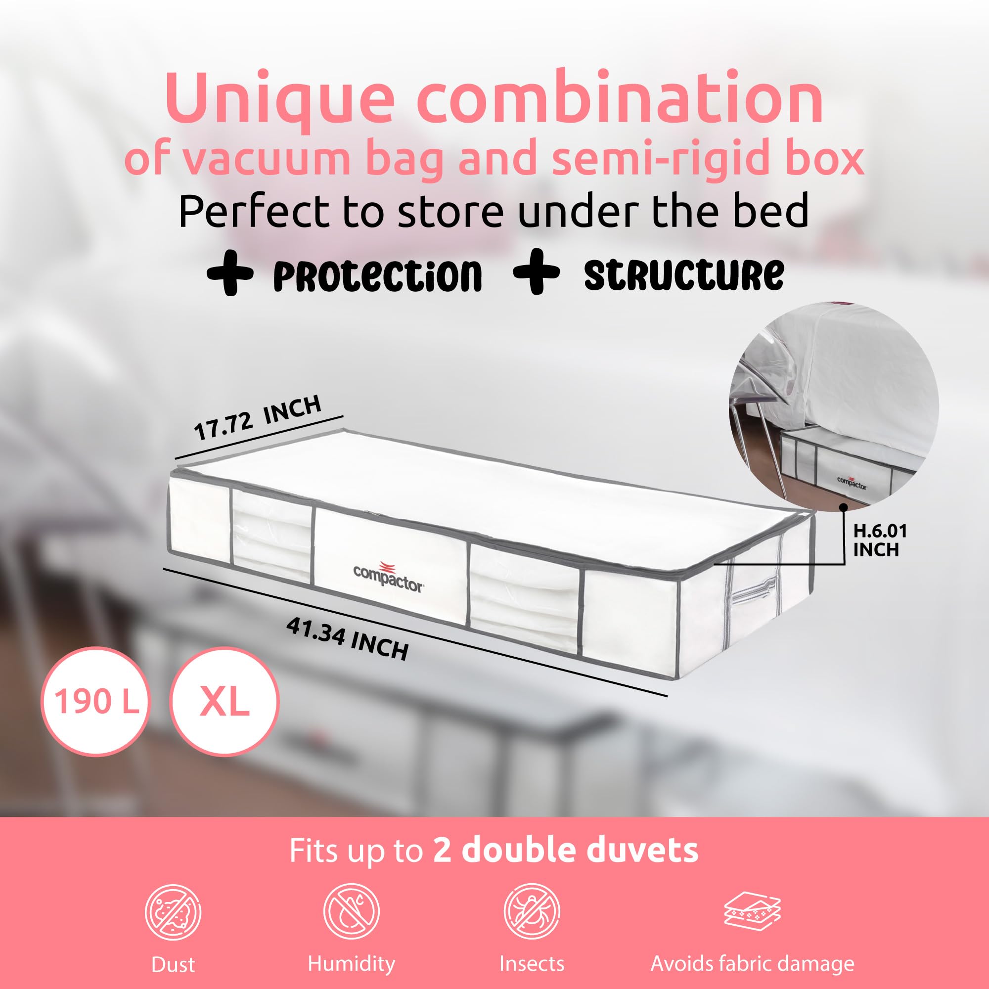 XL Vacuum Storage Bags for Clothes, Comforters & Blankets | Space Saving Compactor Bags | Wardrobe Organizer & Closet Storage Solution | White Semi-Rigid Box | Perfect for Seasonal Storage, Travel & Small Space Organization