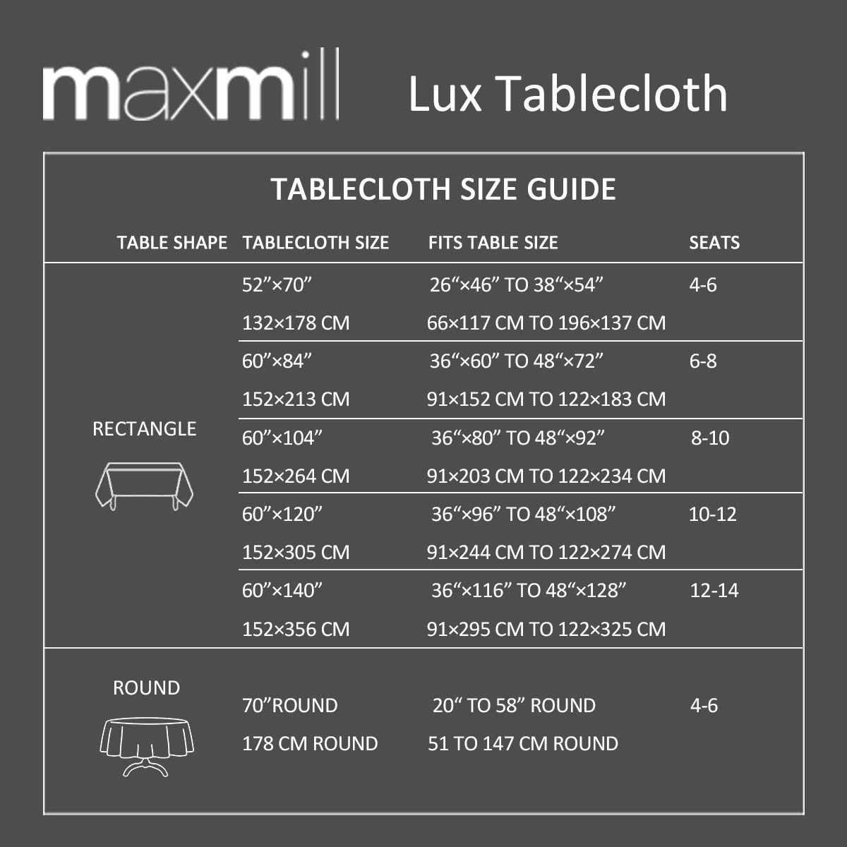 Premium Maxmill Lux Faux Linen Tablecloth - Wrinkle-Free, Anti-Shrink Soft Fabric with Slubby Yarn Texture - 60