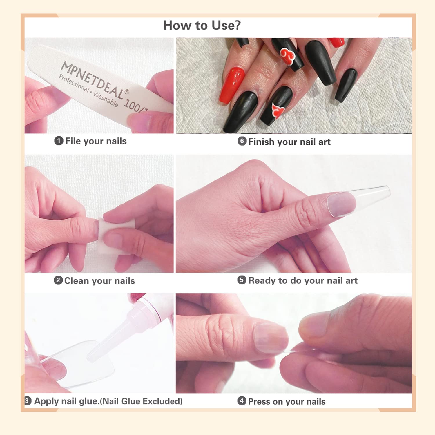 500Pcs Coffin Nails Long Ballerina False Nail Tips - Full Cover Acrylic Nail Extensions 10 Sizes with Storage Case - DIY Nail Art for Salon & Home Use - Perfect for Parties, Weddings & Special Occasions (Clear)