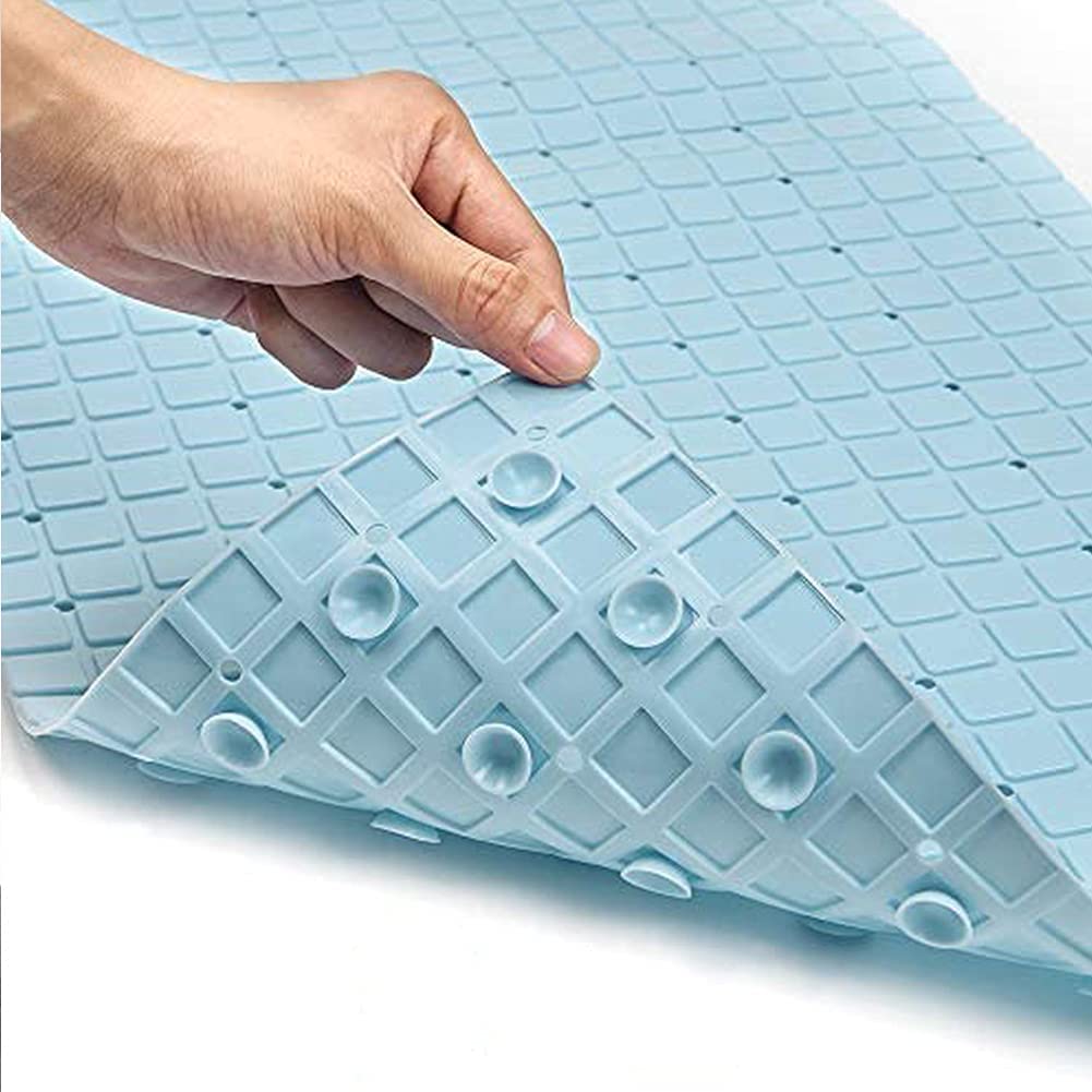 Non-Slip Square Bath Mat with Suction Cups & Drain Holes | Machine Washable Blue Shower Mat for Bathtub & Tub | Perfect for Bathroom Safety & Wet Floor Protection