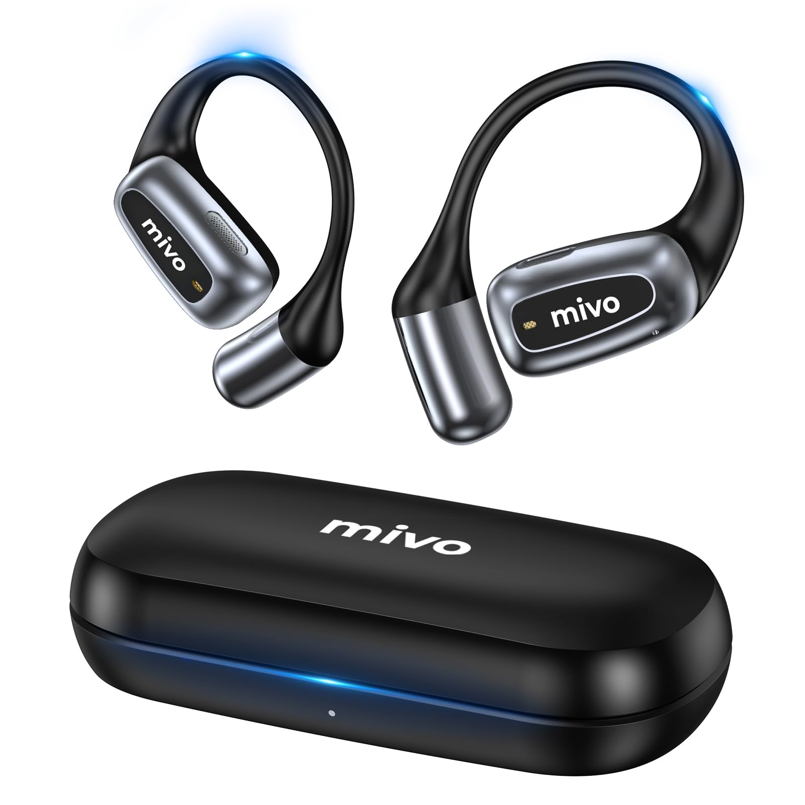 Mivo Open Ear Wireless Earbuds - Lightweight Comfortable Bluetooth Headphones with 16.2mm Audio Driver, ENC Noise Cancelling, IPX7 Waterproof for Running, Cycling & Workout - Sweat Resistant Sport Earphones