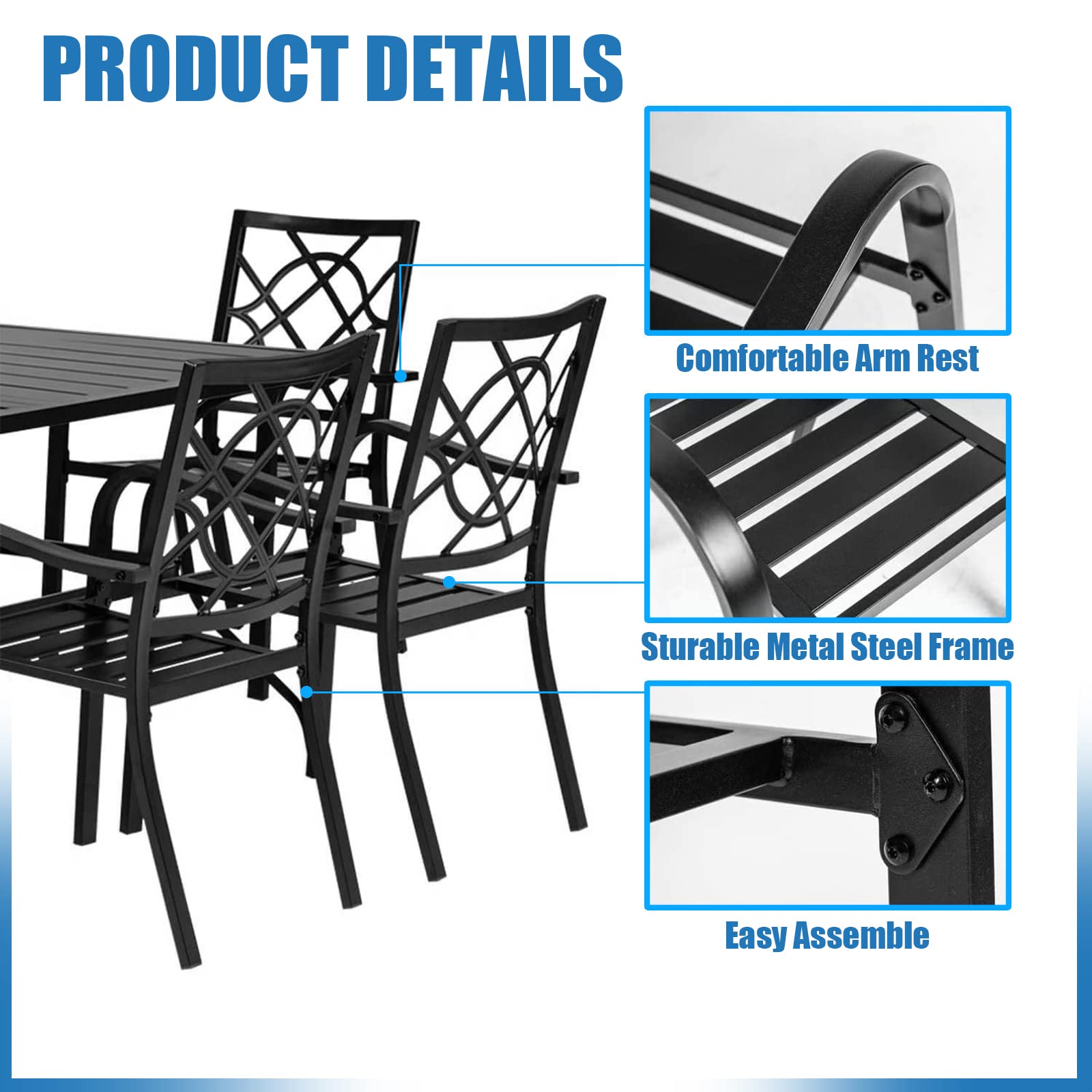 Crownland 5-Piece Outdoor Patio Dining Set - 4 Stackable Metal Chairs & Square Metal Table with 1.57