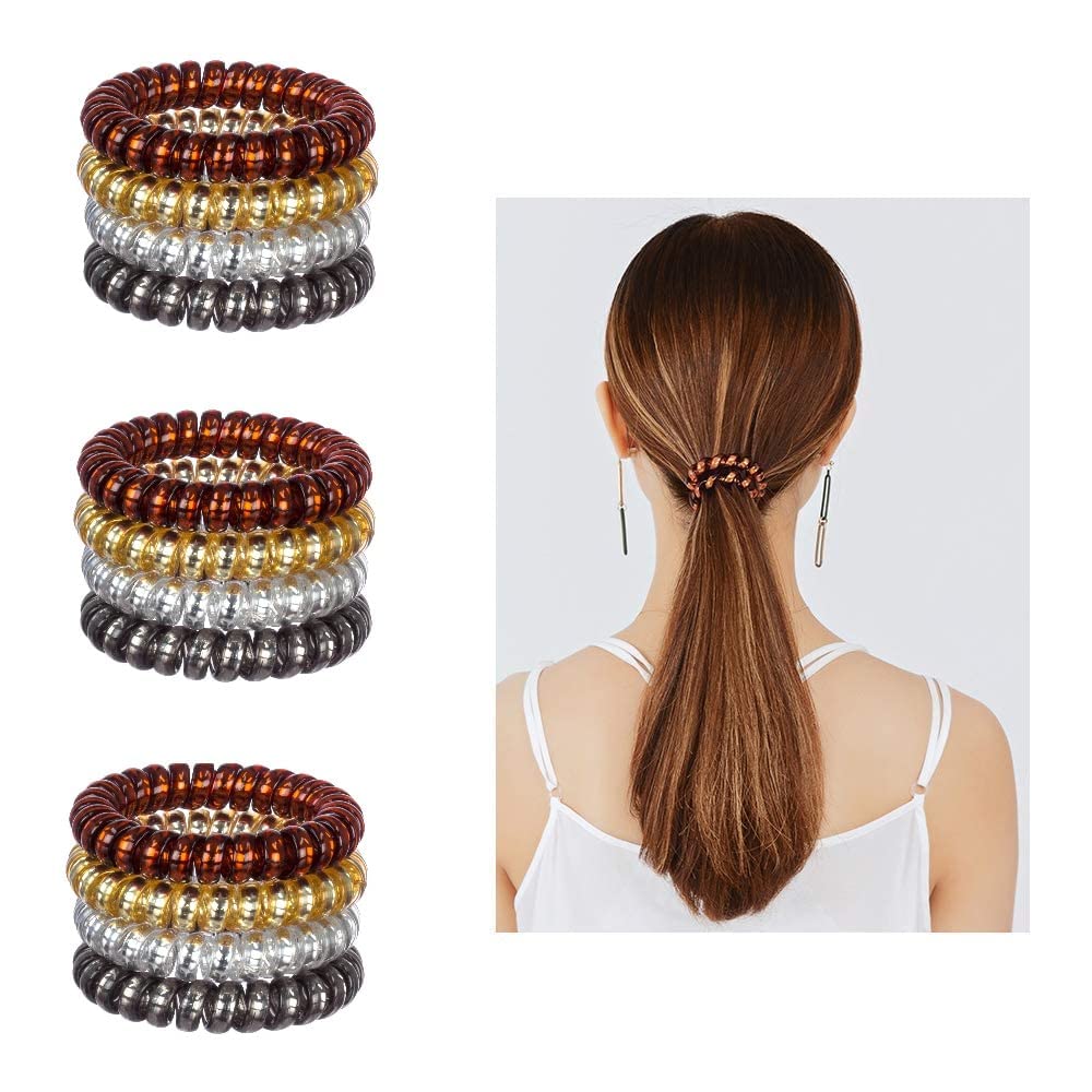Raaya Spiral Hair Ties - 12 Pack Coil Hair Bands for Women & Girls, Soft Ponytail Holders (Brown/Golden) - Perfect for Workouts, Office & Everyday Styling