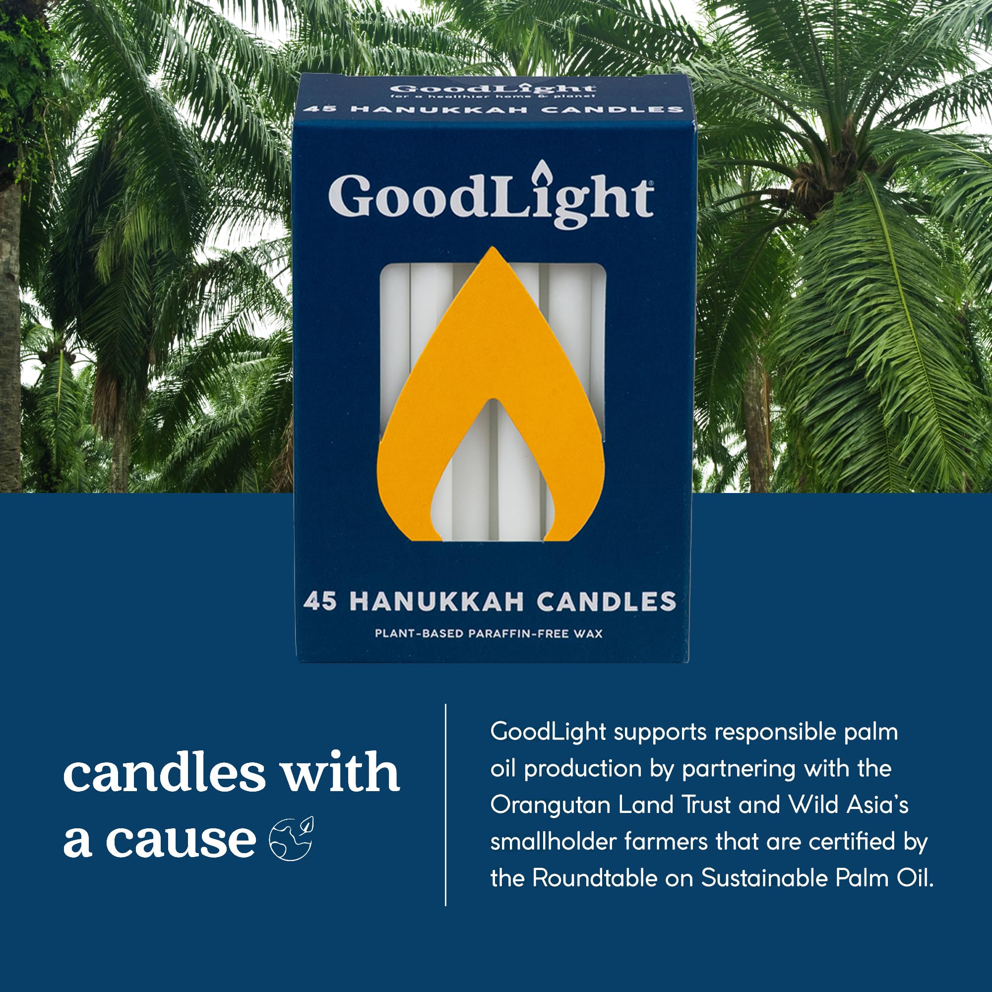Eco-Friendly Vegan Palm Wax Hanukkah Candles - 45 Unscented White Taper Candlesticks, 45-Minute Burn Time, Paraffin-Free Jewish Chanukah Candles for Menorah Lighting & Holiday Decorations