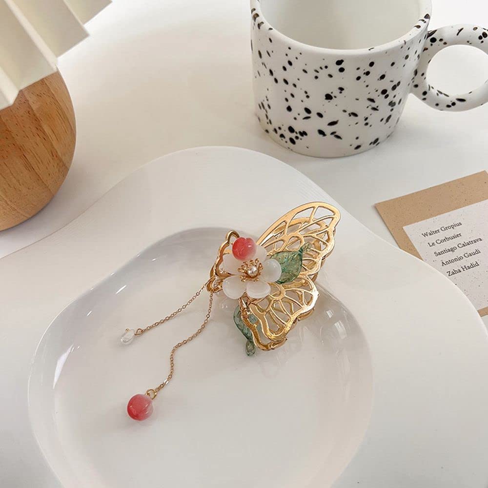 Vintage Retro Butterfly Hair Clips - Gold Metal Hairgrips with Tassel Pendant, Non-Slip Hair Clamps for Women & Girls (Size #2) - Perfect for Parties, Weddings & Everyday Hairstyles