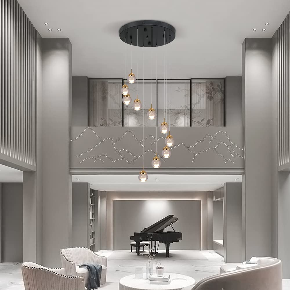 10-Light Dimmable Modern LED Crystal Spiral Chandelier - Energy Efficient Hanging Pendant Light Fixture for Staircase, Living Room, Hotel, Dining Room, Hallway, Foyer & Entryway - Perfect for Elegant Home Decor and Commercial Lighting