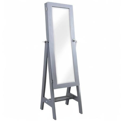 Prinz Full-Length Mirror Jewelry Cabinet - Wall Mounted or Floor Standing Jewelry Organizer Armoire with 3 Shelves & Hooks for Bedroom (Gray, 14' x 55' x 14') - Perfect for Necklace Storage, Bracelet Display & Closet Organization
