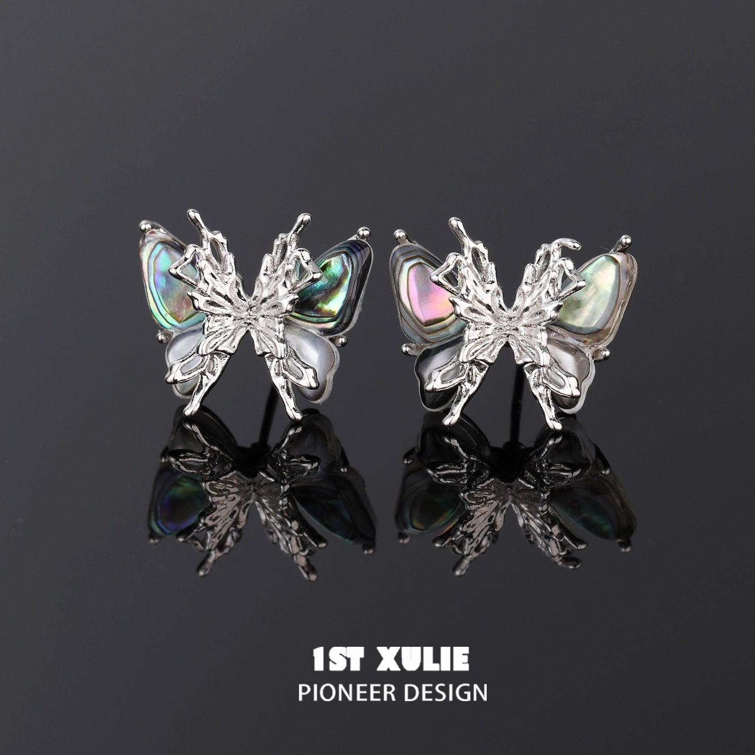 18K Platinum Plated & 24K Gold Plated Black Shell Butterfly Stud Earrings for Women - Elegant Jewelry Gift for Valentine's Day, Anniversary & Special Occasions