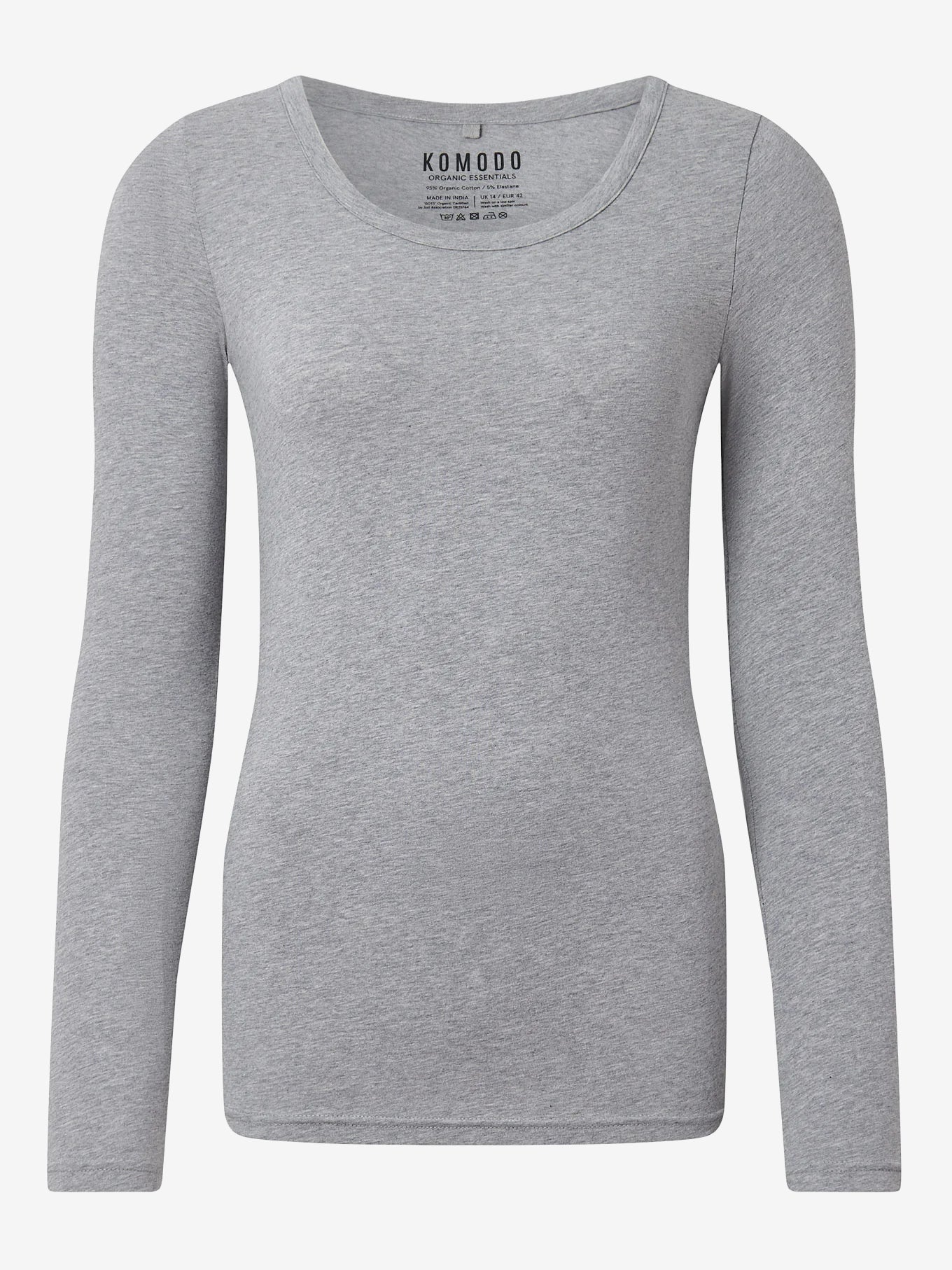 Komodo Darcey Long Sleeve T-Shirt for Women - Soft Stretch Marl Grey Top - Perfect for Work, Casual Outfits & Layering