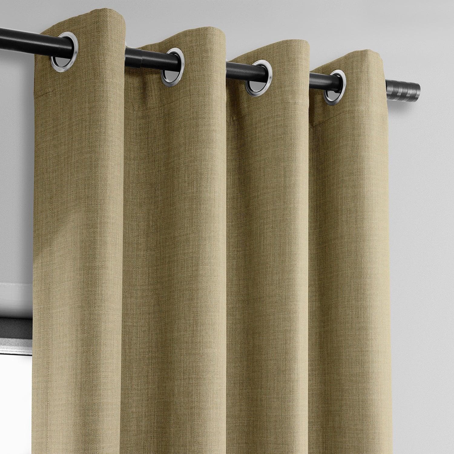 Nomad Tan Grommet Textured Faux Linen Blackout Curtains for Bedroom & Living Room - Noise Reducing & Light Blocking Window Drapes for Home Decor