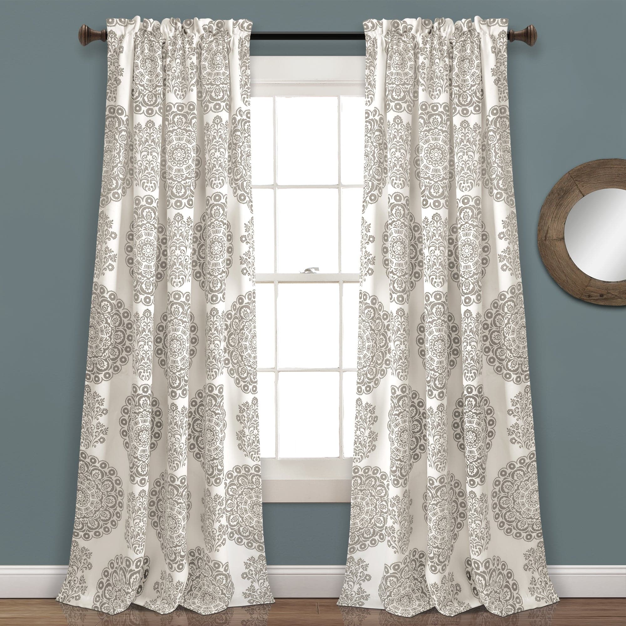 Evelyn Medallion Light Filtering Window Curtain Set - Sheer Elegant Drapes for Living Room & Bedroom - Soft Sunlight & Privacy Control