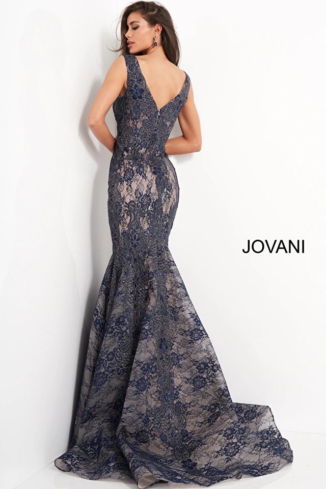 Beyza Lace V-Neck Mermaid Evening Gown - Jovani 04585 | Elegant Formal Dress for Prom, Wedding, and Special Occasions