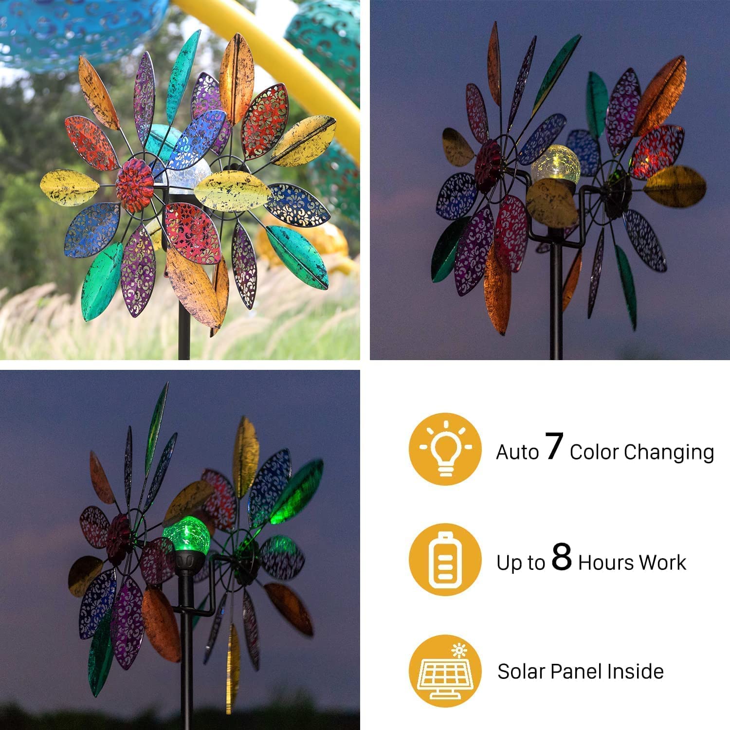 Solar Powered Garden Wind Spinners with LED Lights - 20