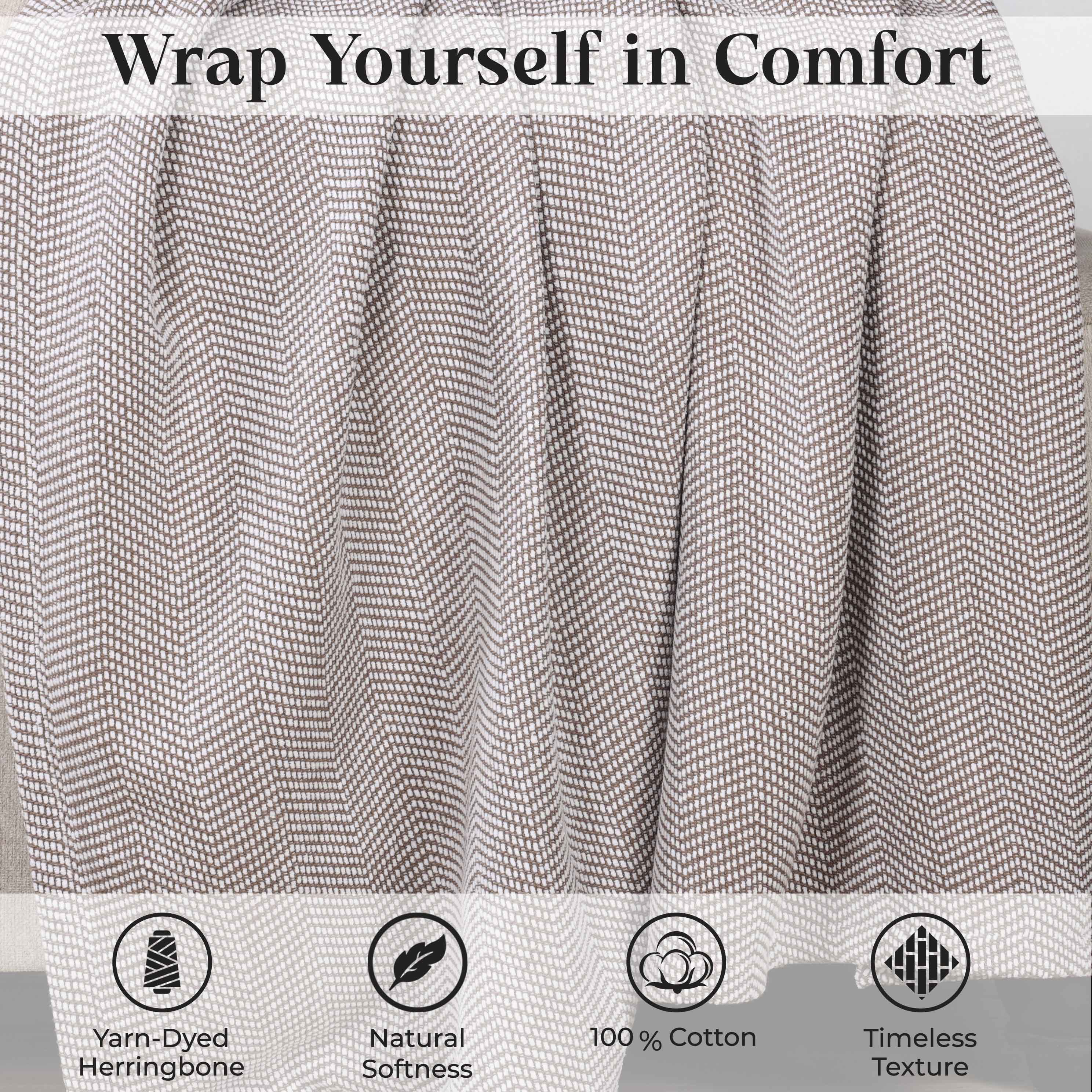 Premium Maya Chenille Herringbone Cotton Blanket - Medium Weight Soft Throw for Bed, Sofa & Couch - Cozy Home Decor for All Seasons