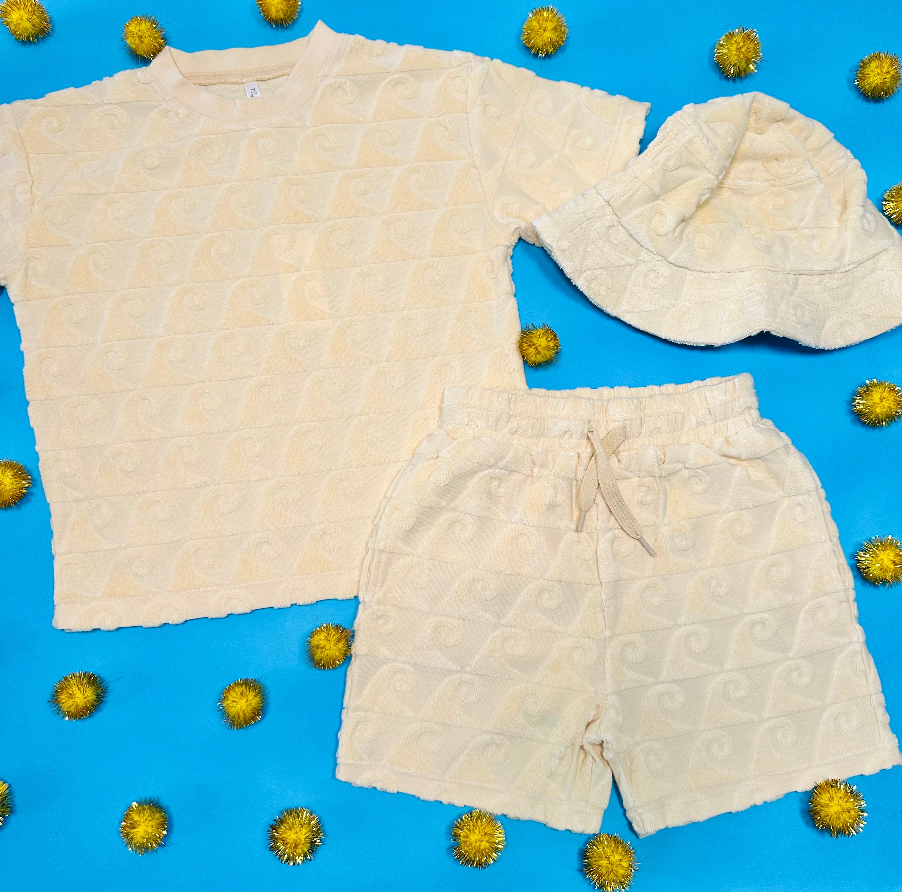 Waves Terry Relaxed T-Shirt and Shorts Set for Men - Soft Cotton Lounge Wear, Comfortable Casual Outfit for Home, Beach, and Vacation