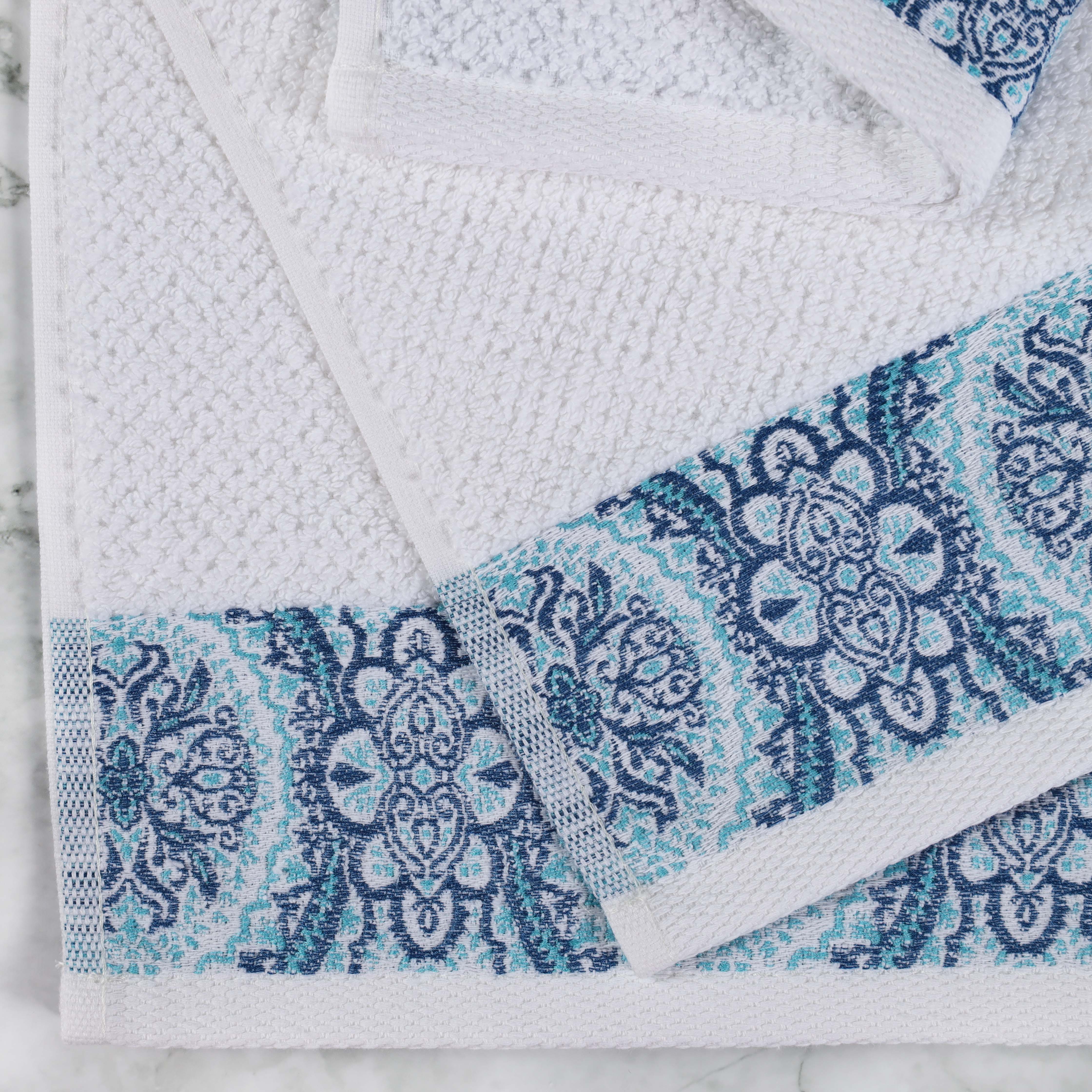 Premium Medallion Cotton Jacquard Textured 12-Piece Towel Set - Soft, Absorbent & Luxurious for Bathroom, Spa & Guest Use