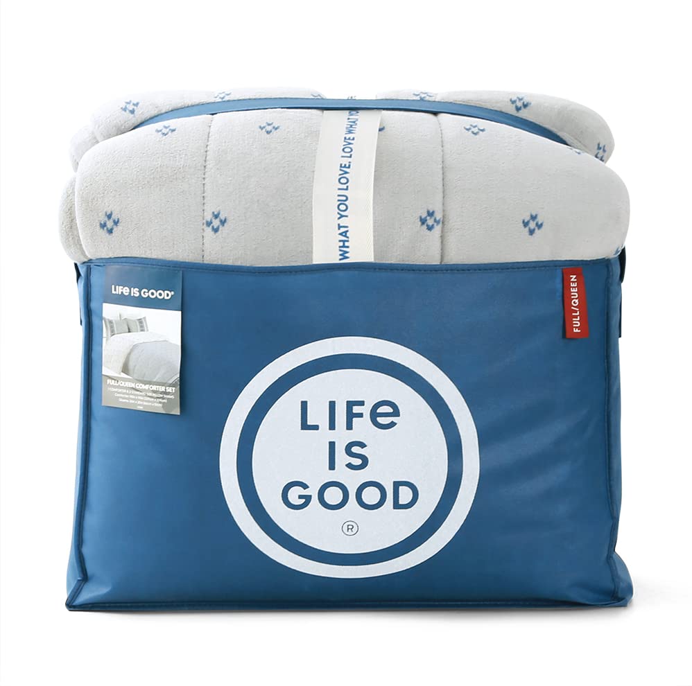 Berkshire Blanket x Life is Good Fair Isle Comforter Set - Cozy All-Season Primalite Bedding in Grey | Full/Queen Size (90