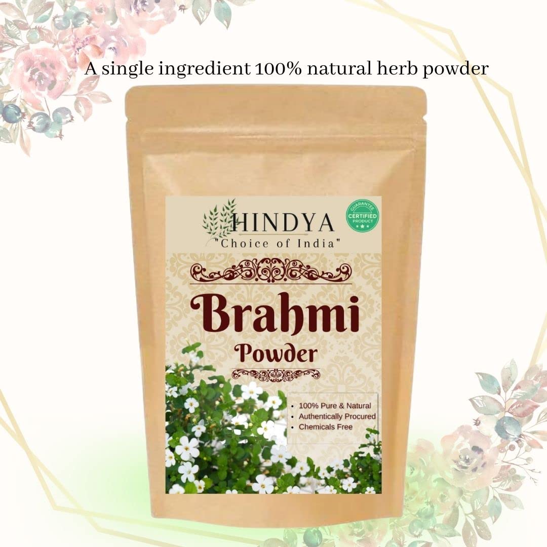 Hindya Ayurvedic 100% Organic Brahmi Powder (Bacopa Monnieri) - 100G for Hair Cleanser & Scalp Care | Natural Unscented Herbal Supplement for Hair Growth & Strength | Perfect for DIY Hair Masks & Ayurvedic Treatments