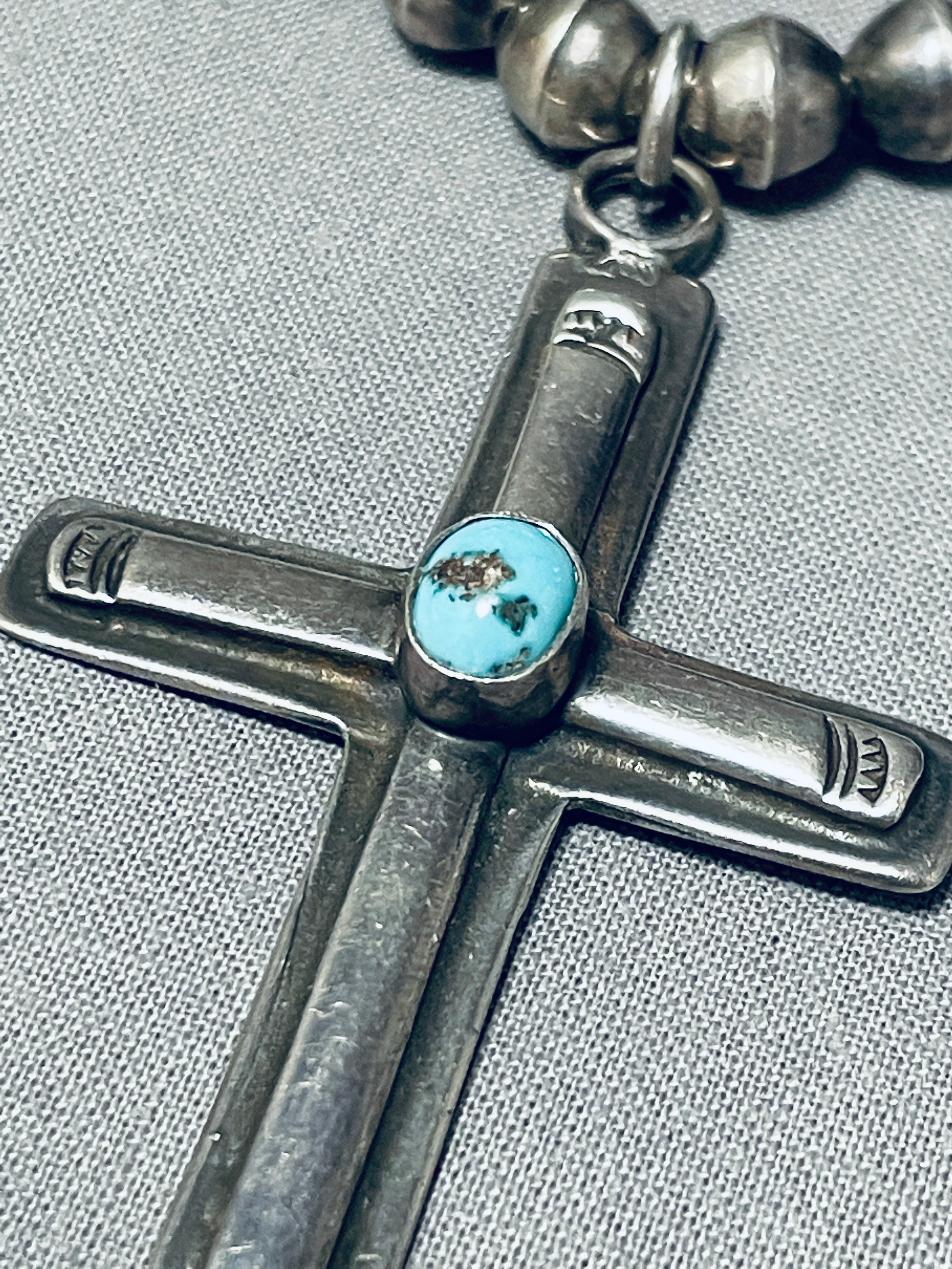 Vintage 1910s-1920s Navajo Sterling Silver Cross Squash Blossom Necklace - Authentic Native American Jewelry for Western Fashion & Boho Style