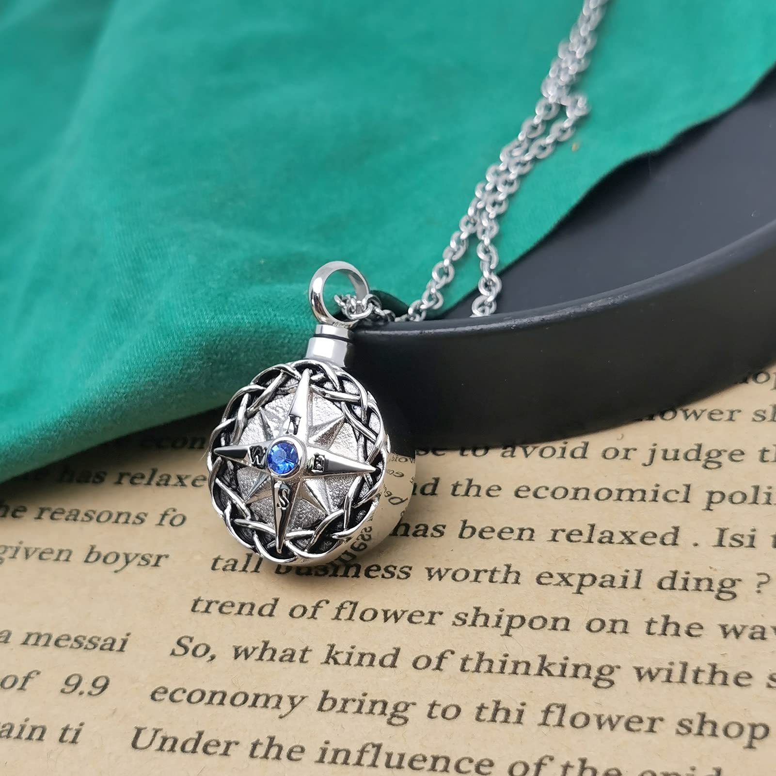 Nautical Compass Cremation Urn Necklace - Navy Anchor Crystal Memorial Pendant for Ashes Keepsake - Perfect for Remembrance Jewelry, Funeral Memorials & Travel Scattering Ceremonies