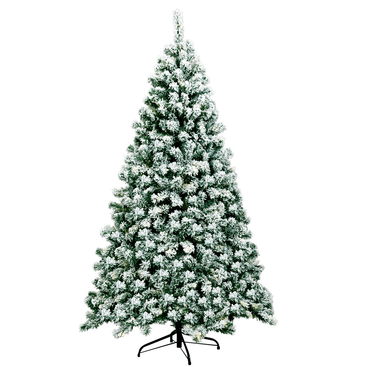 GOFLAME 6FT Pre-lit Snow Flocked Christmas Tree with Warm White LED Lights - Hinged PVC Pine Tree with Foldable Stand for Easy Setup | Perfect for Holiday Decorations, Christmas Parties, and Festive Home Decor